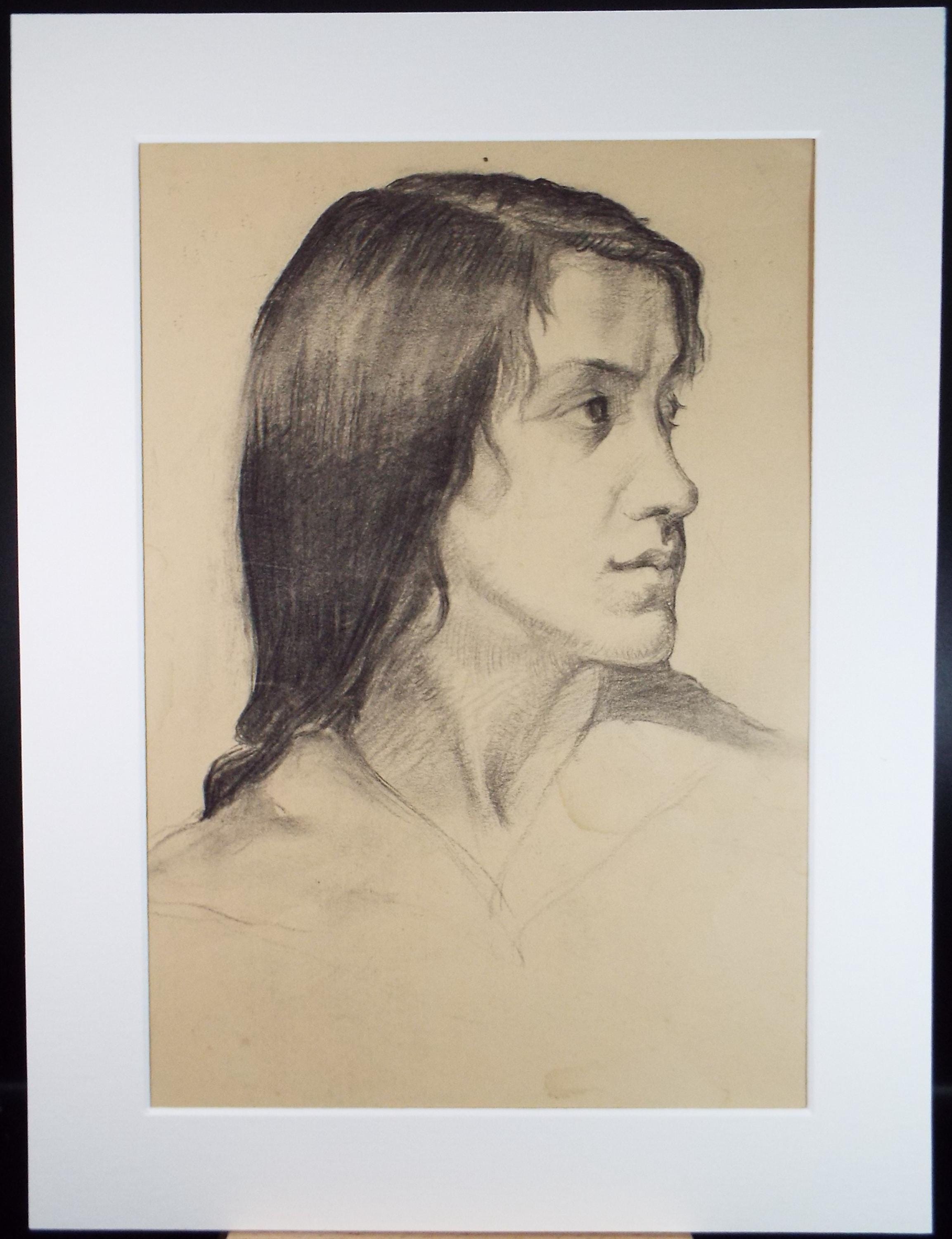 Original Pastel drawing, 'Woman in Profile' , Artist Unknown, circa 1920's