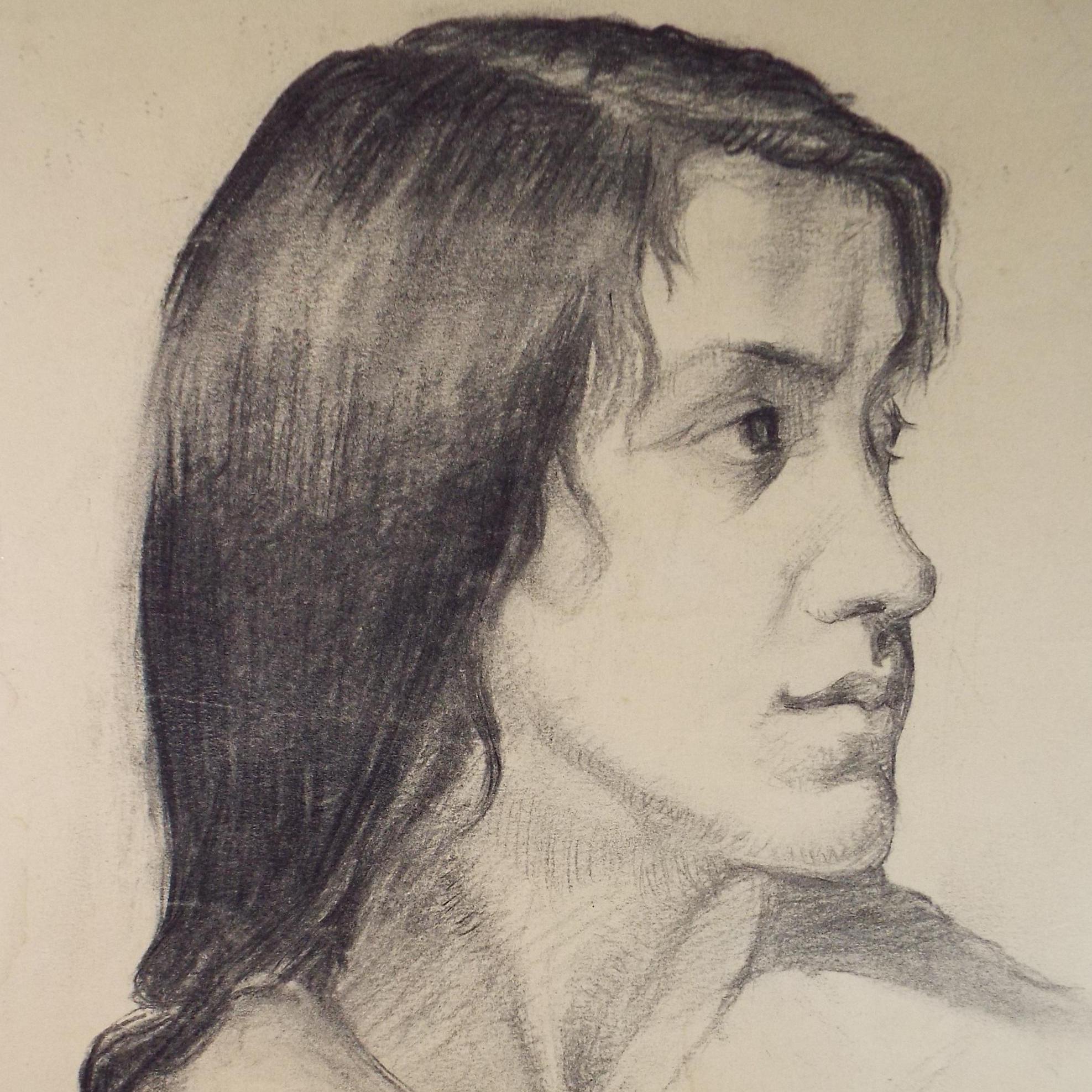 Original Pastel drawing, 'Woman in Profile' , Artist Unknown, circa 1920's
