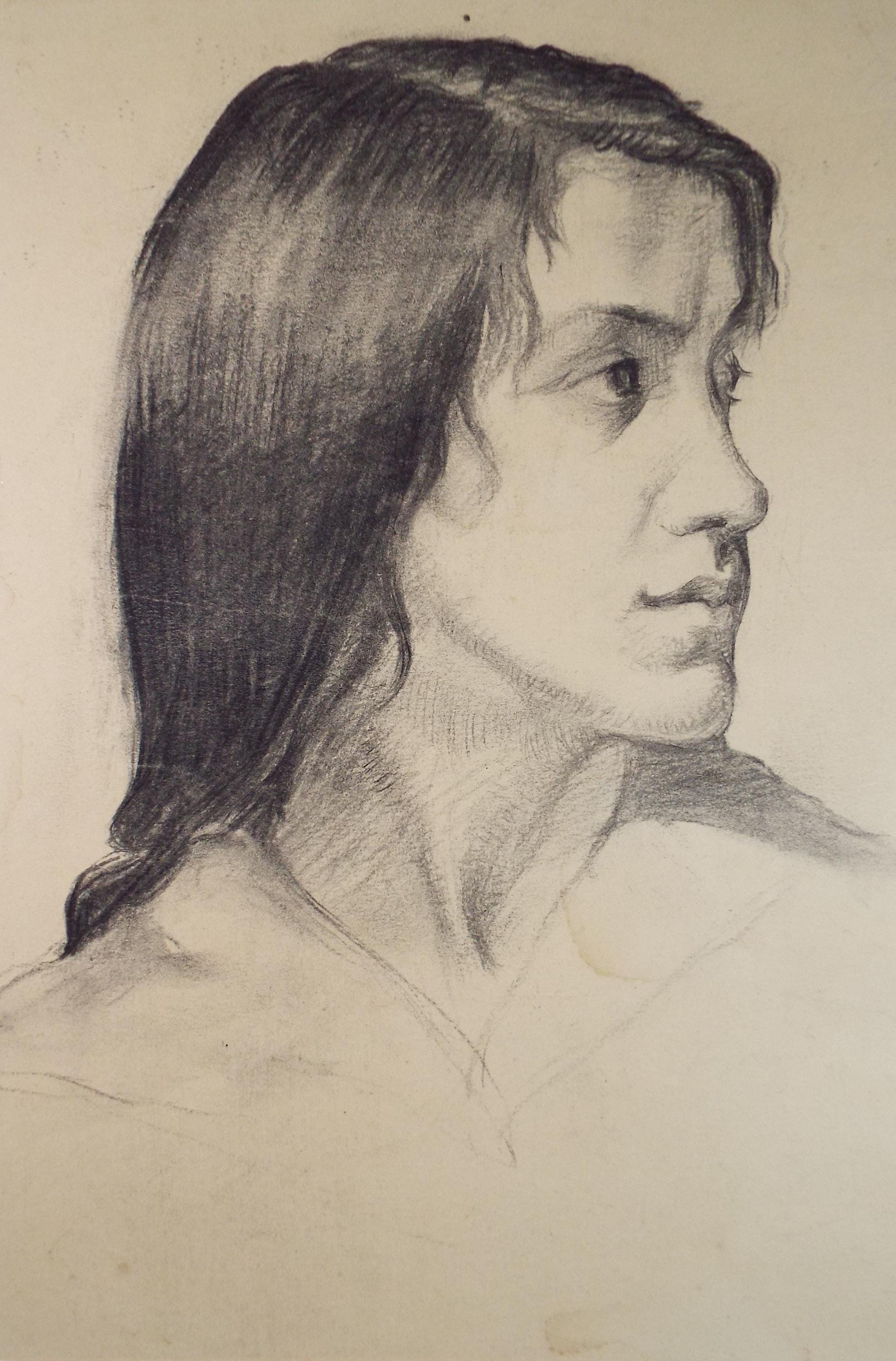 Original Pastel drawing, 'Woman in Profile' , Artist Unknown, circa 1920's
