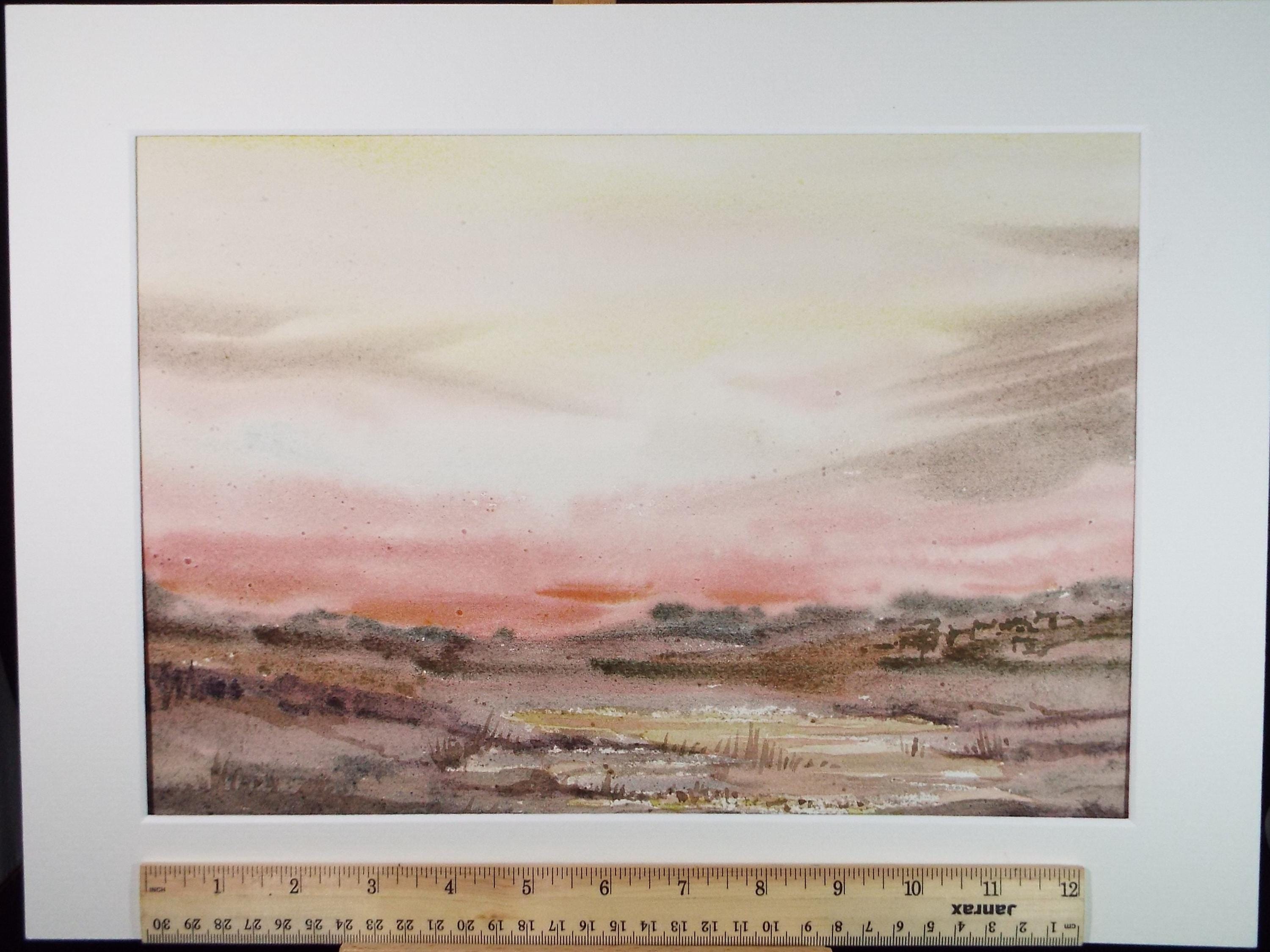 Original Watercolour, 'Moorland Sunset', Gwen Rayner, c1970's
