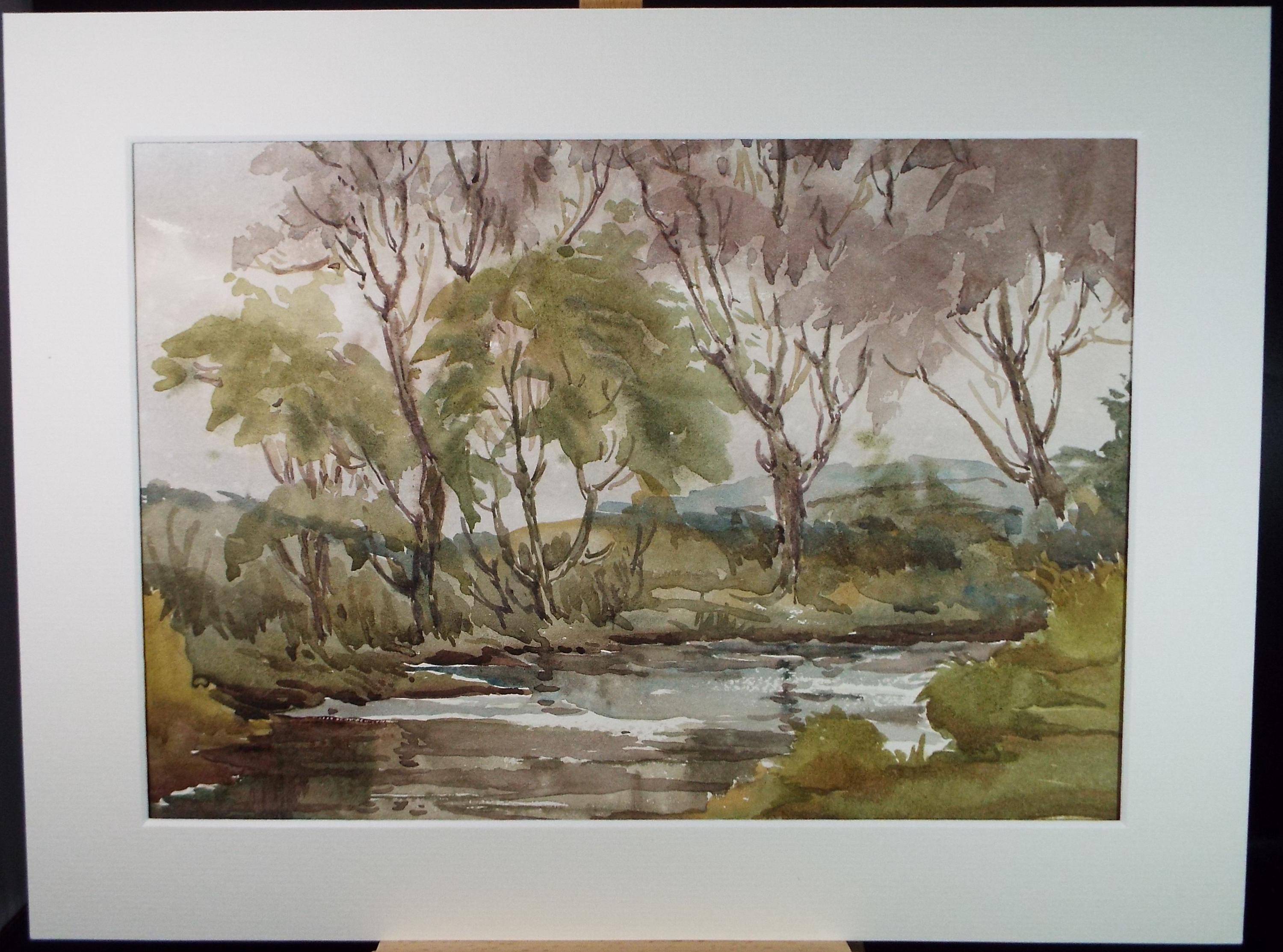 Original Watercolour, 'River Landscape ', Gwen Rayner, c1970's