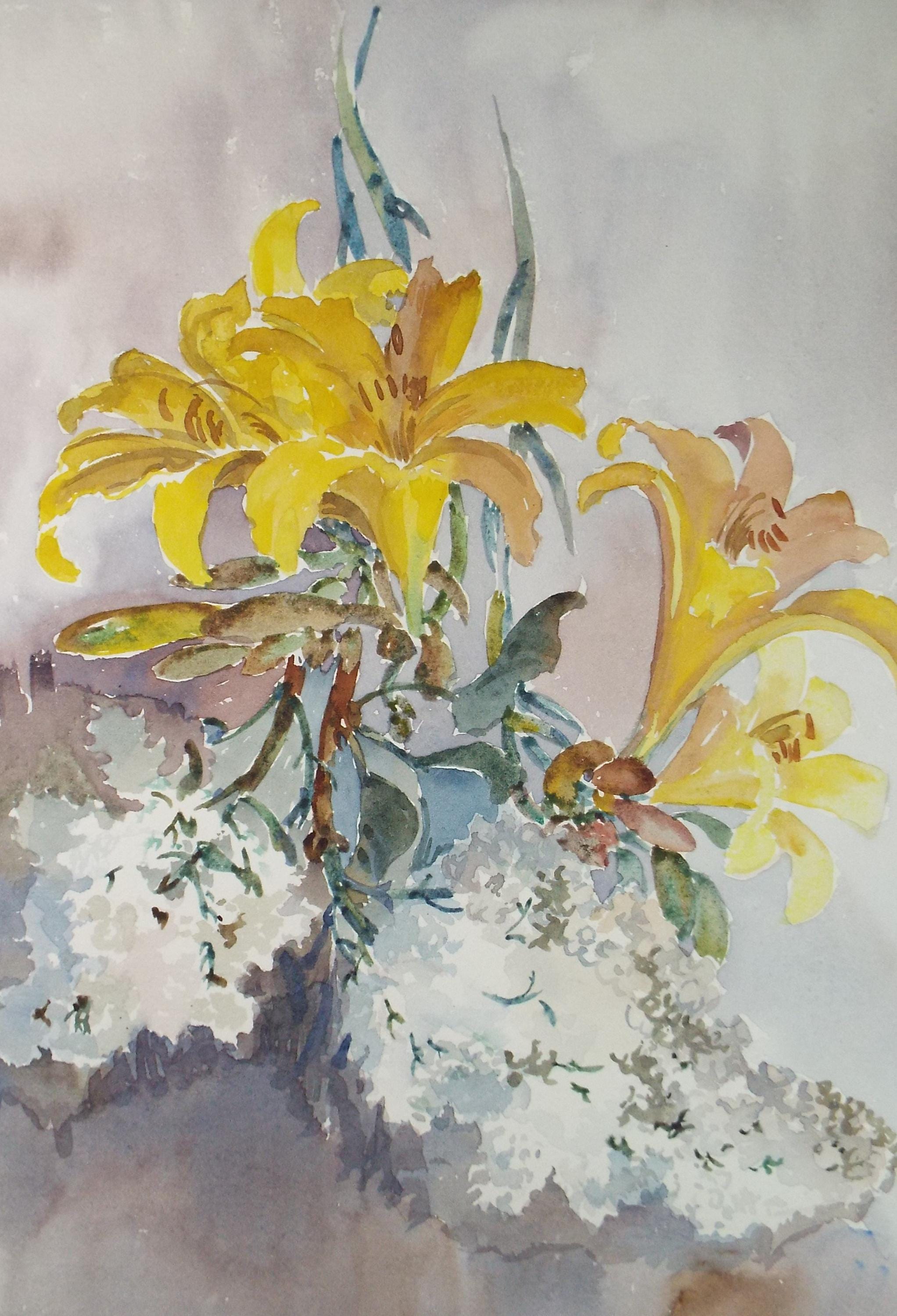 Original Watercolour, 'Lily study', Gwen Rayner, c1970's