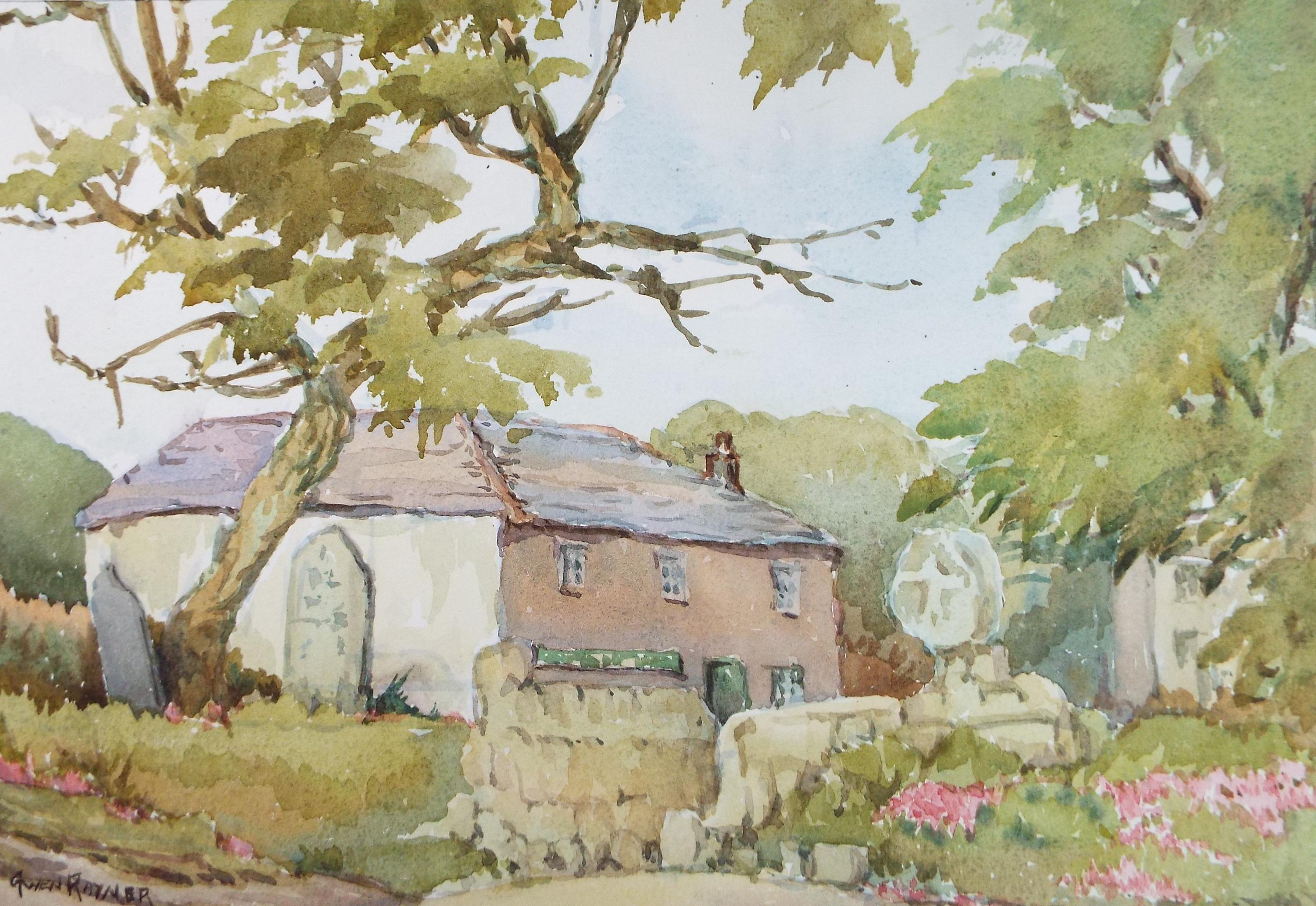 Original Watercolour, 'Church Yard', Gwen Rayner, c1970's