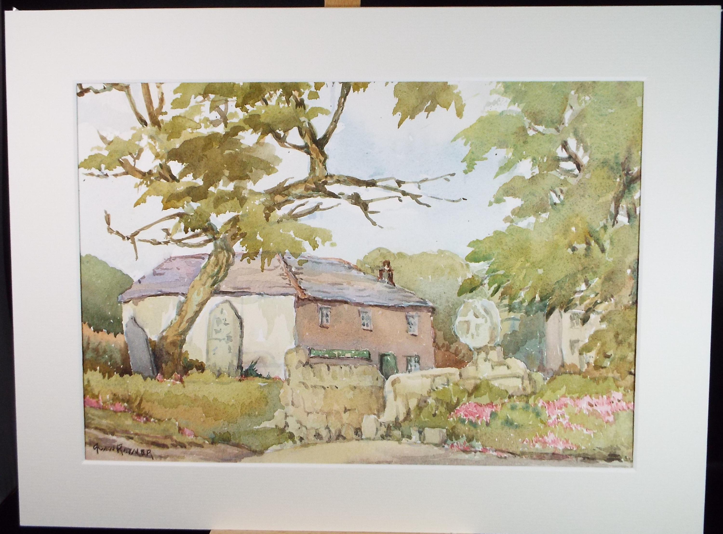 Original Watercolour, 'Church Yard', Gwen Rayner, c1970's
