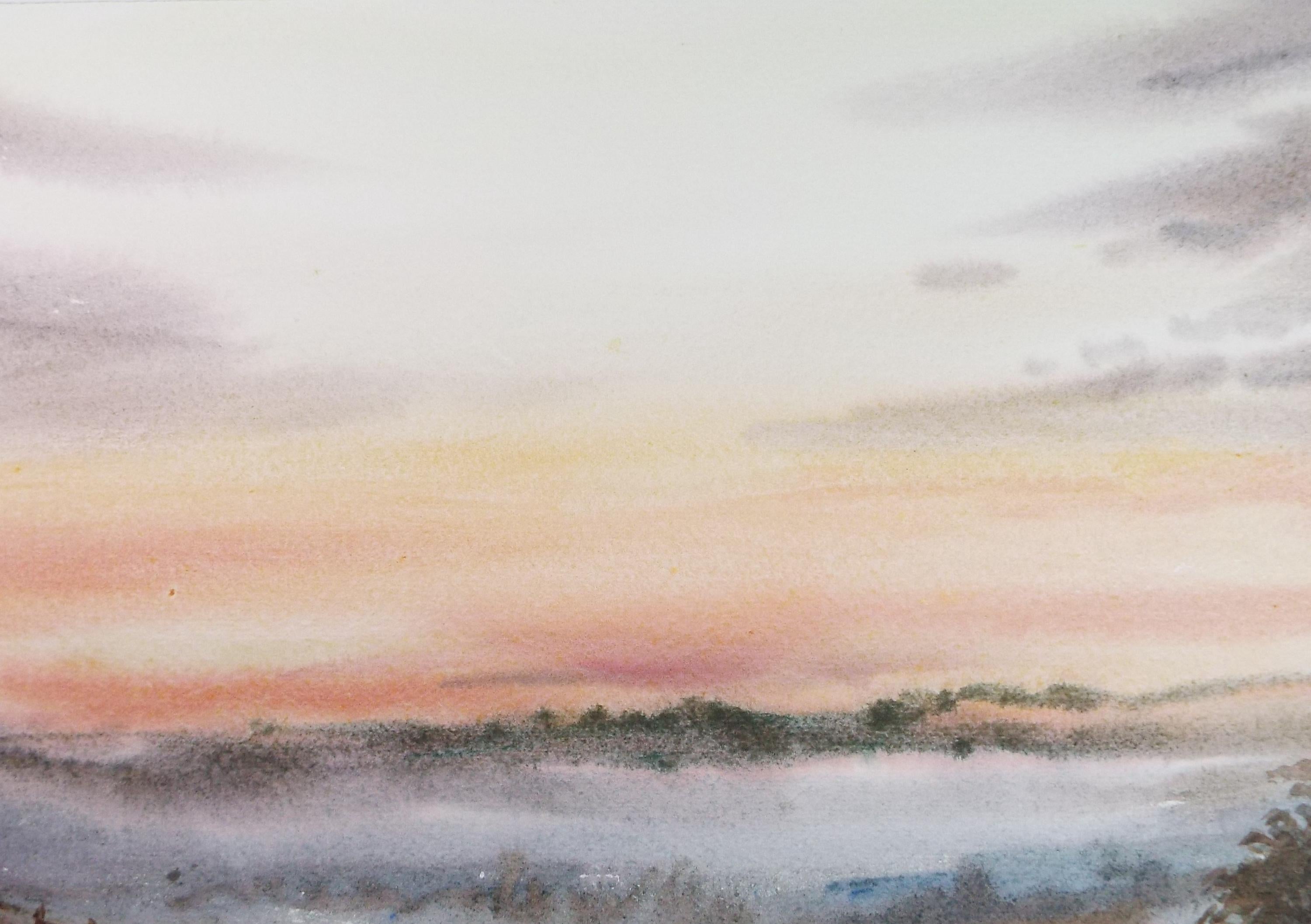 Original Watercolour, 'Misty sunrise', Gwen Rayner, c1970's
