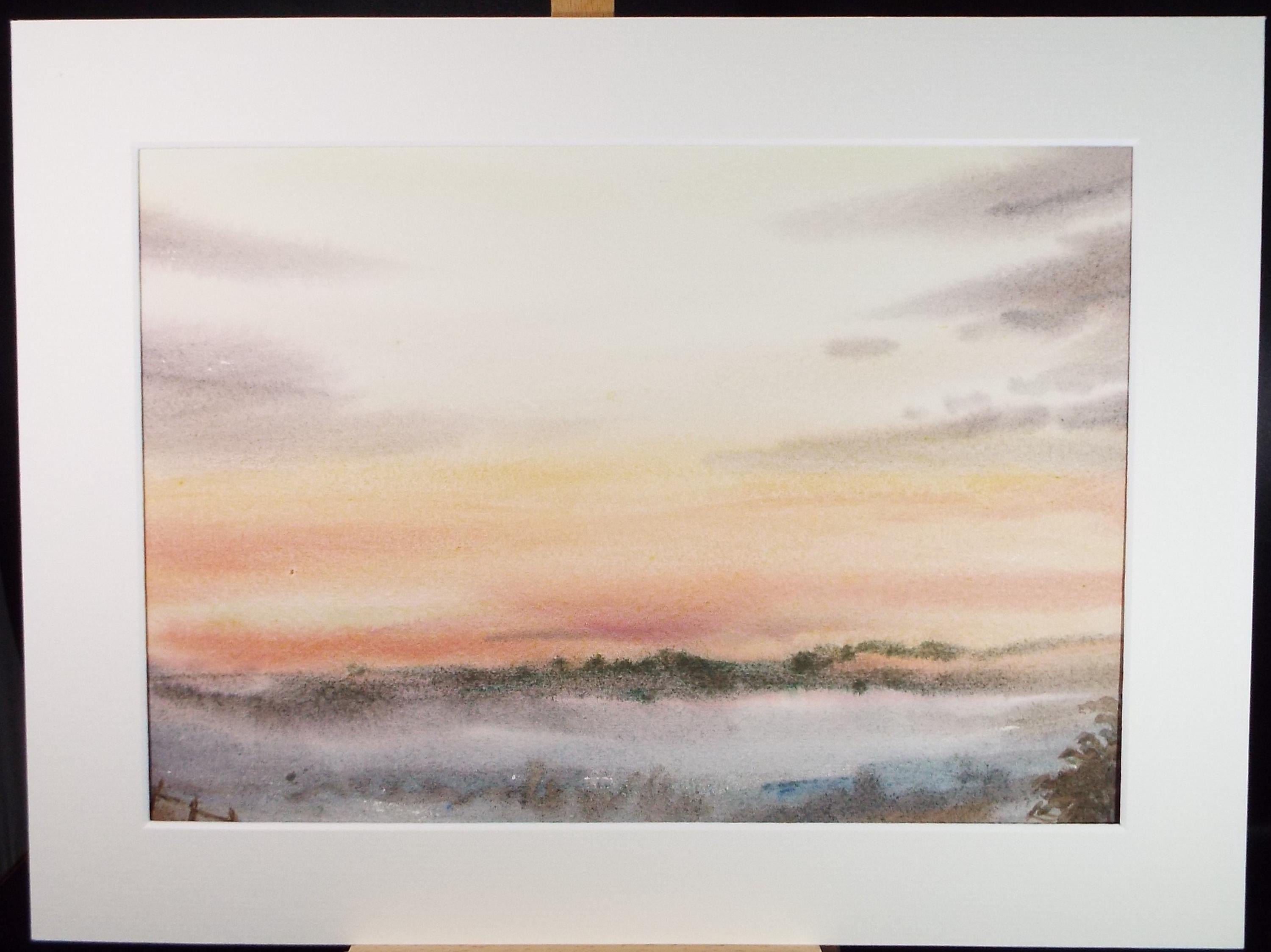 Original Watercolour, 'Misty sunrise', Gwen Rayner, c1970's