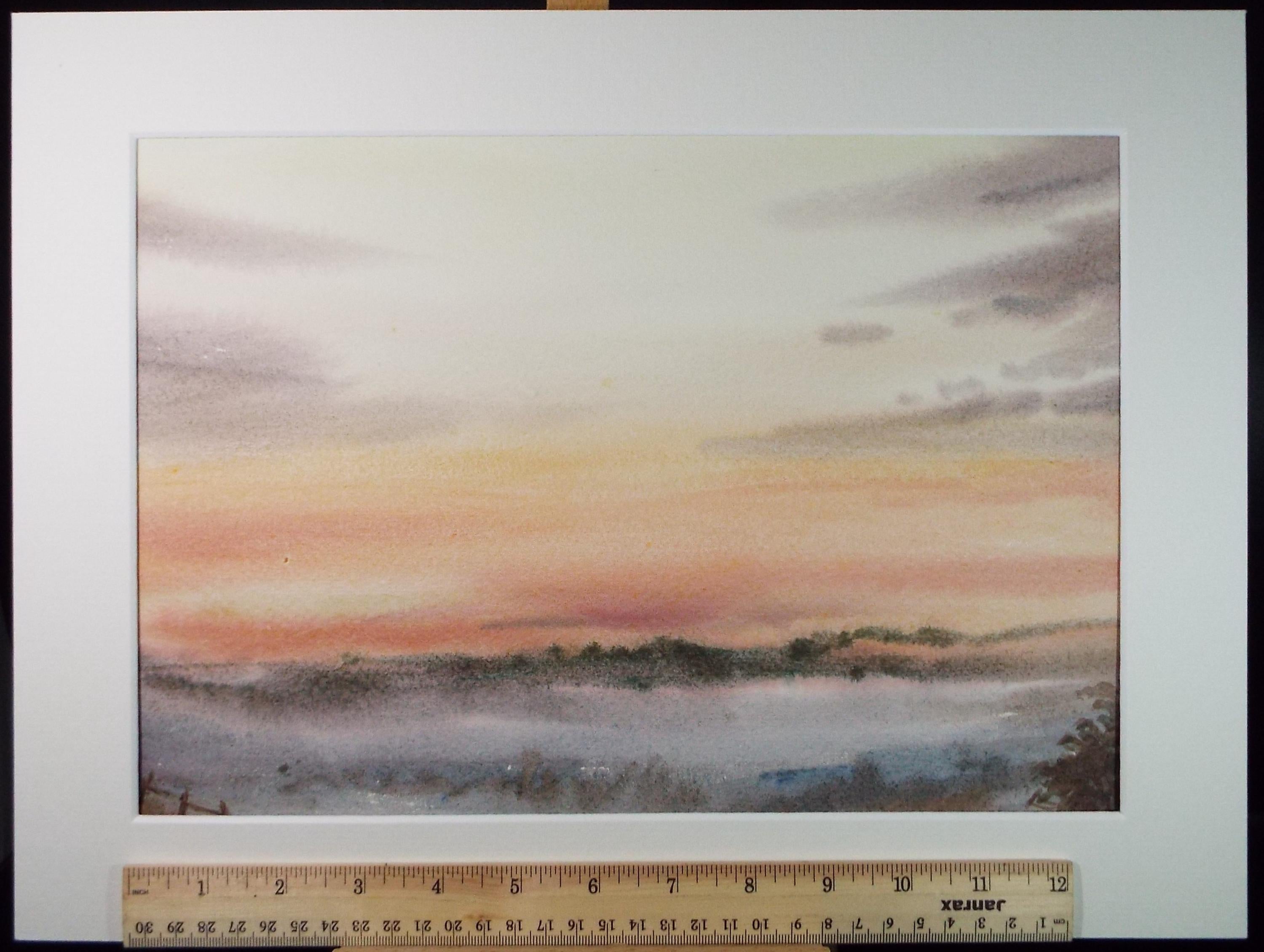 Original Watercolour, 'Misty sunrise', Gwen Rayner, c1970's