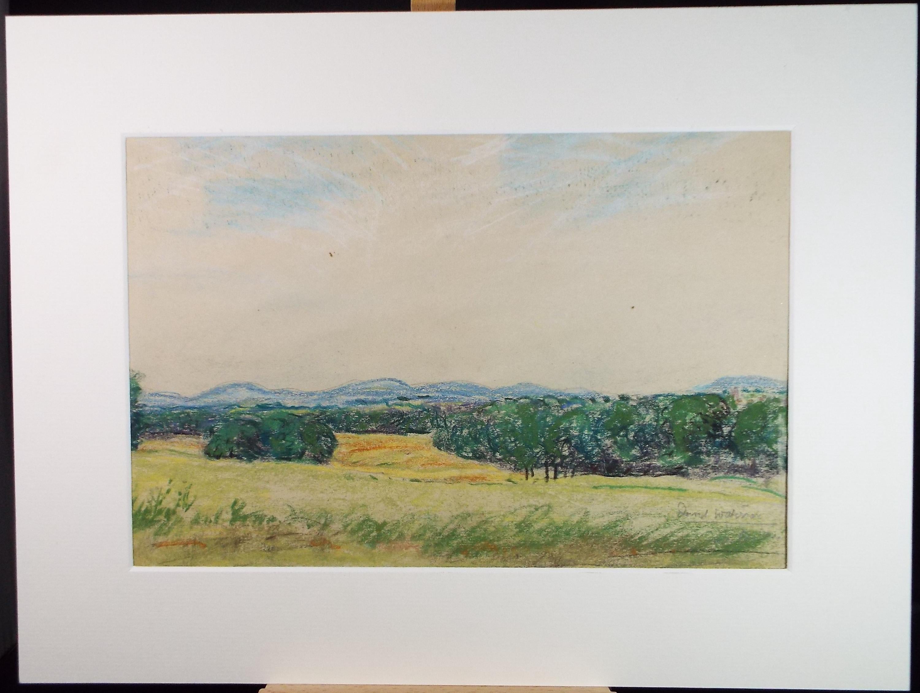 Original Pastel Drawing, 'Green Landscape', David Waterson RE FSA (1870-1954)
