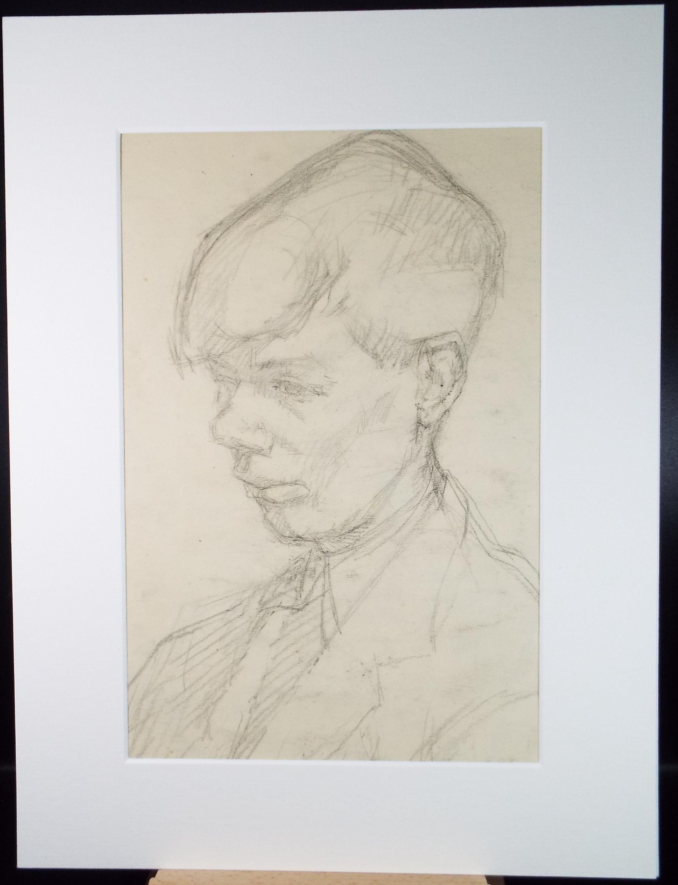 Original Pencil Sketch,'Portrait of a Youth', unknown Artist, Circa 1950's
