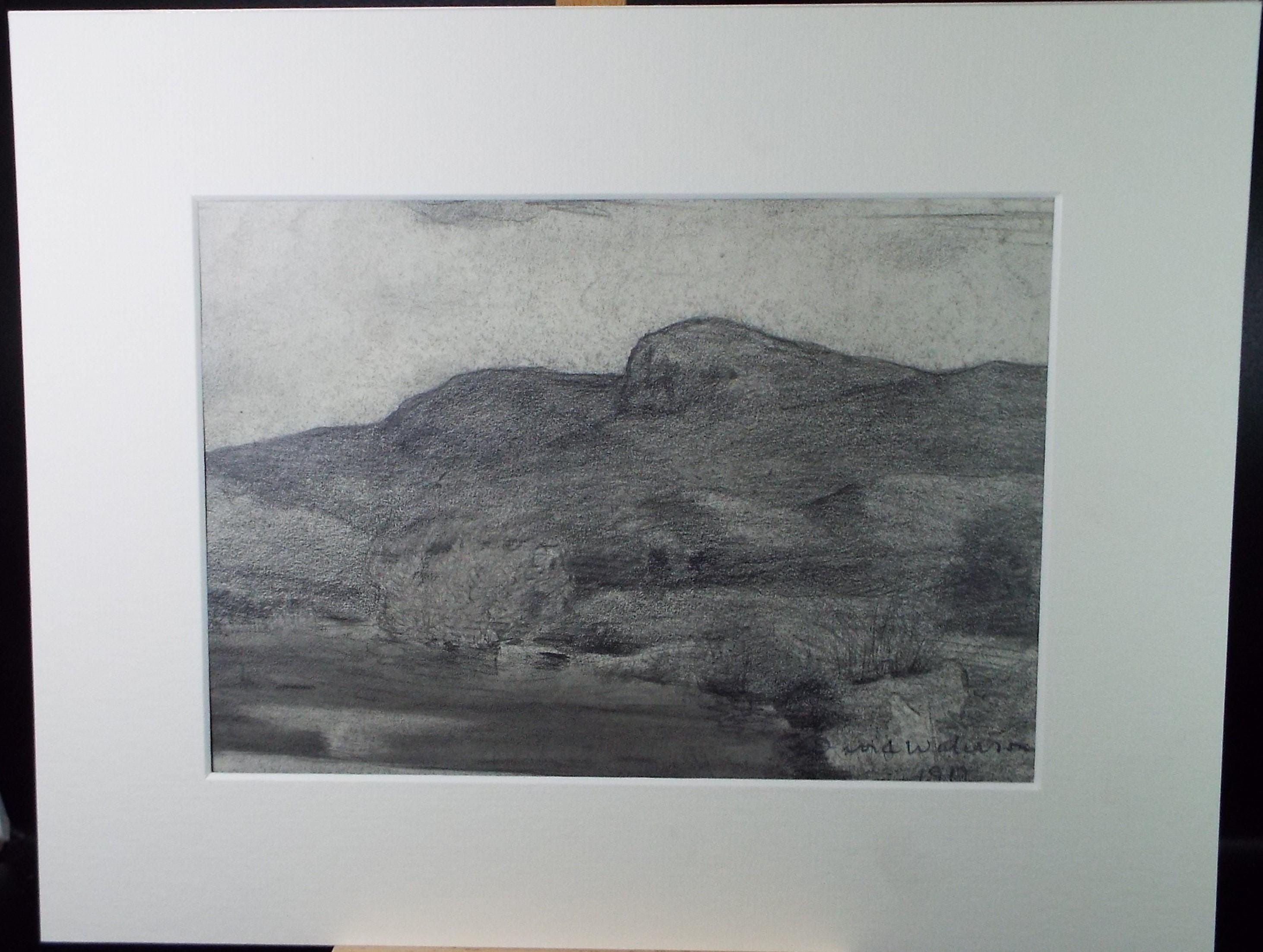 Original Pencil Drawing, 'Pool in the Sidlaws, David Waterson RE FSA (1870-1954), dated 1919