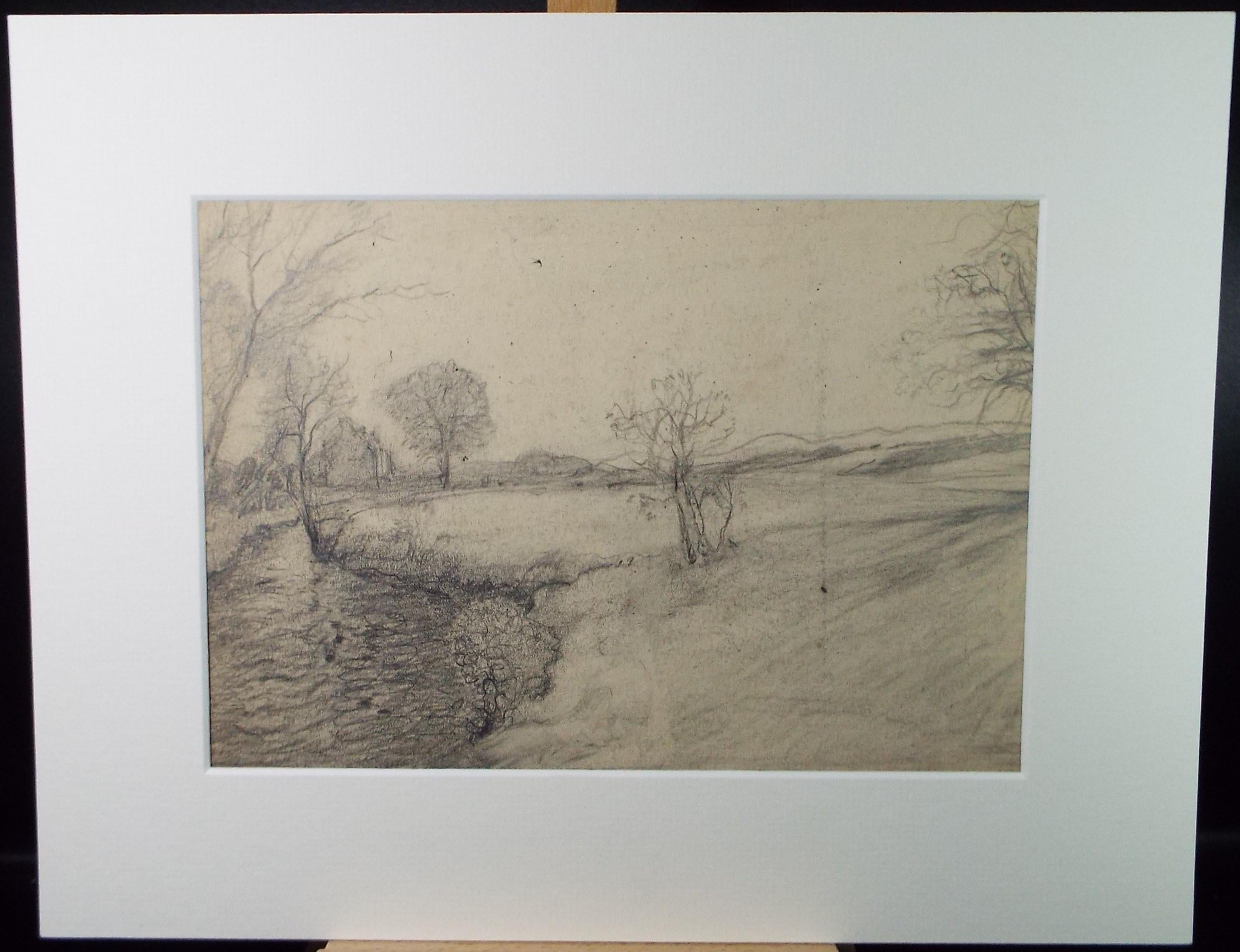 Original Pencil Drawing, 'Riverside Landscape', David Waterson RE FSA (1870-1954) Dated 1905