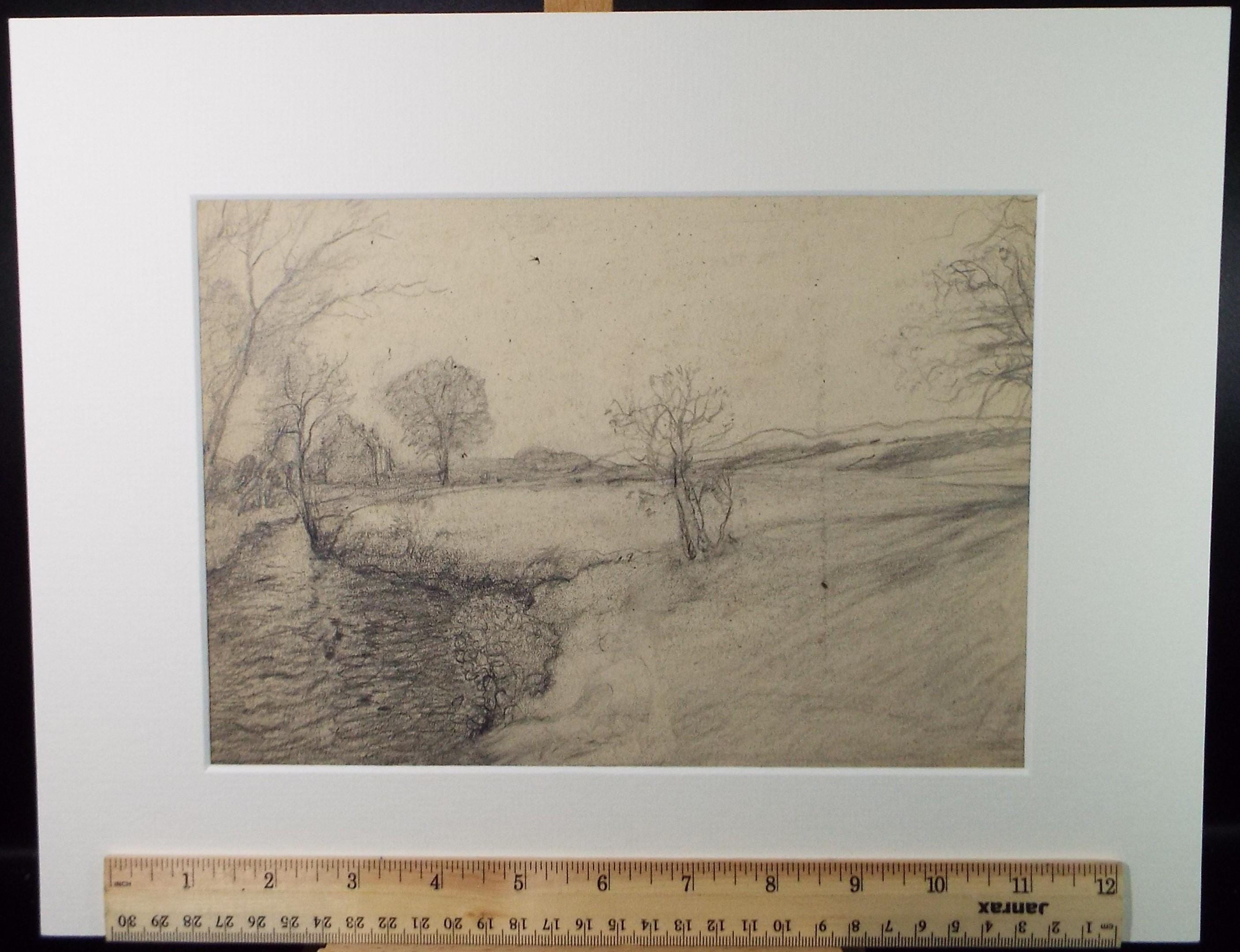 Original Pencil Drawing, 'Riverside Landscape', David Waterson RE FSA (1870-1954) Dated 1905