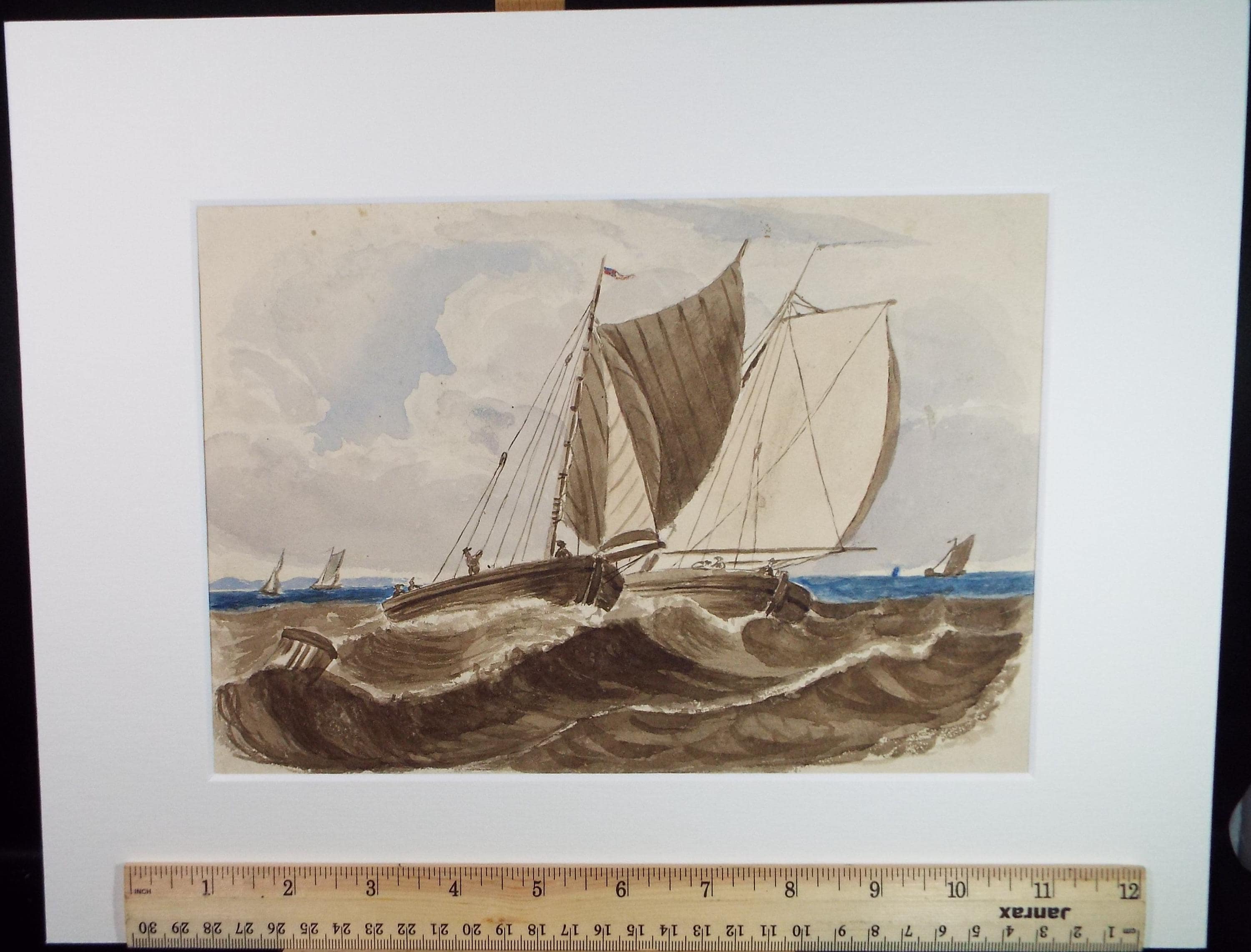 Original Watercolour, 'Fishing Boat in the surf', Late 19th Century, Unknown Artist