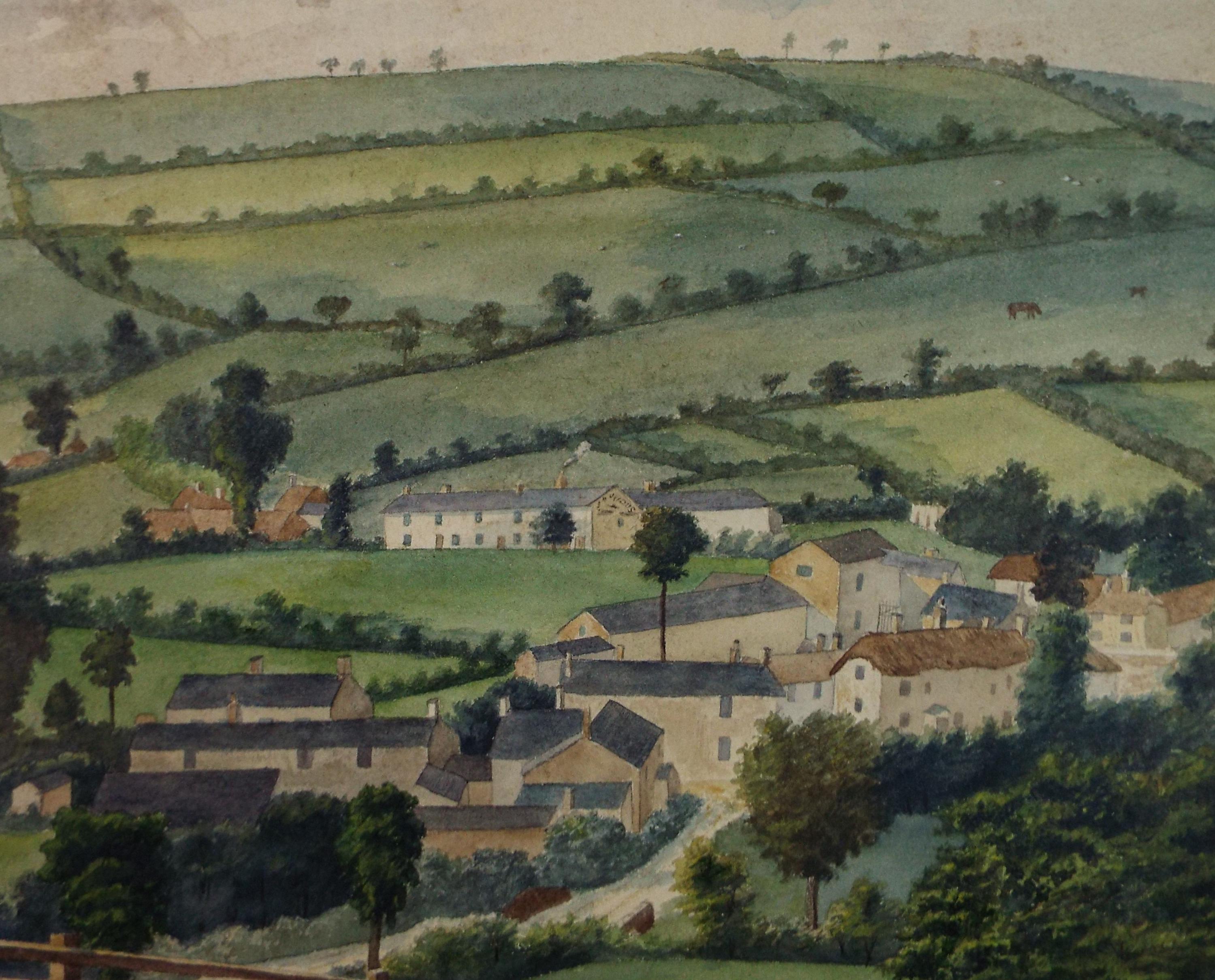 Original Watercolour 'Village in a Green Landscape', Artist Unknown, 1920's