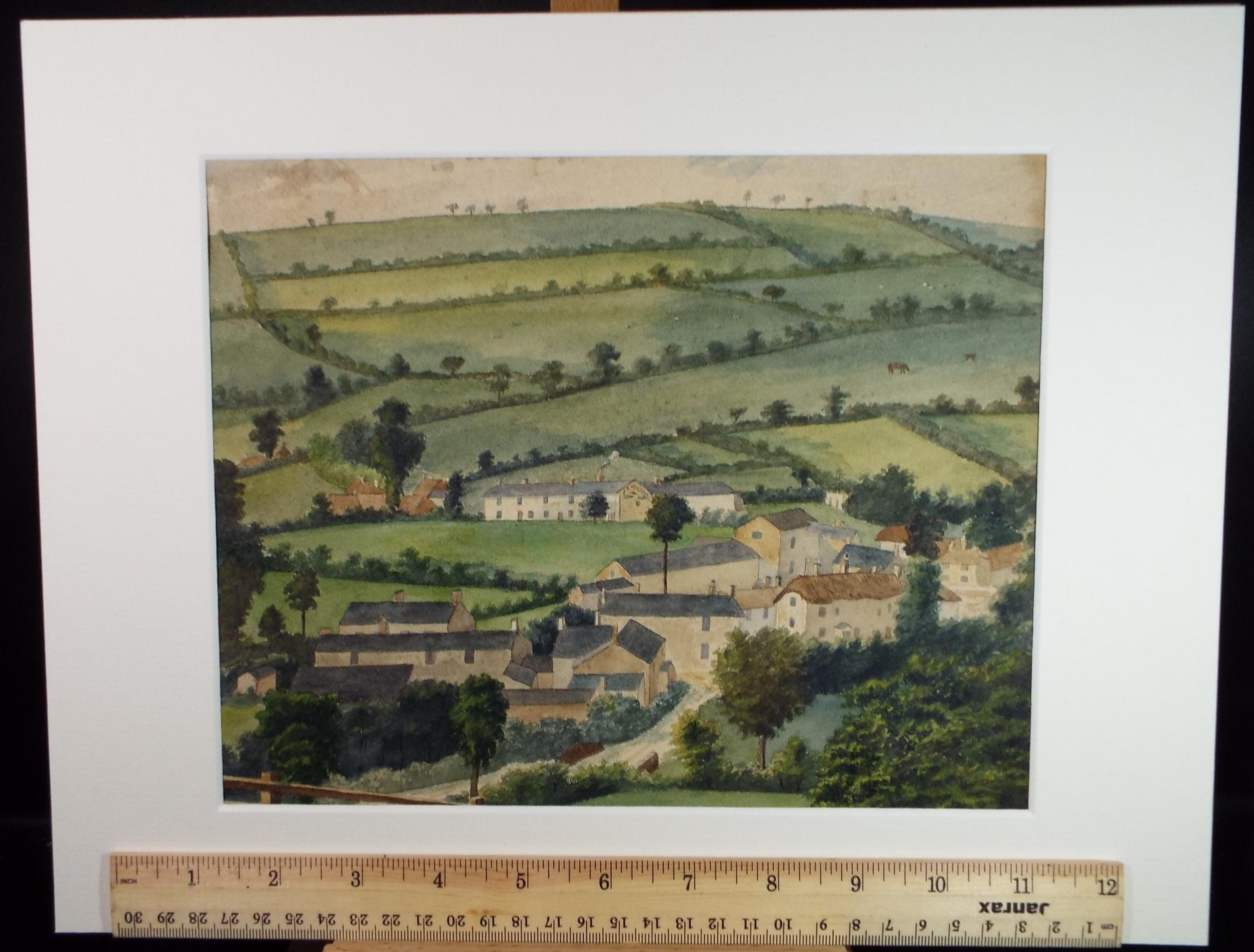 Original Watercolour 'Village in a Green Landscape', Artist Unknown, 1920's