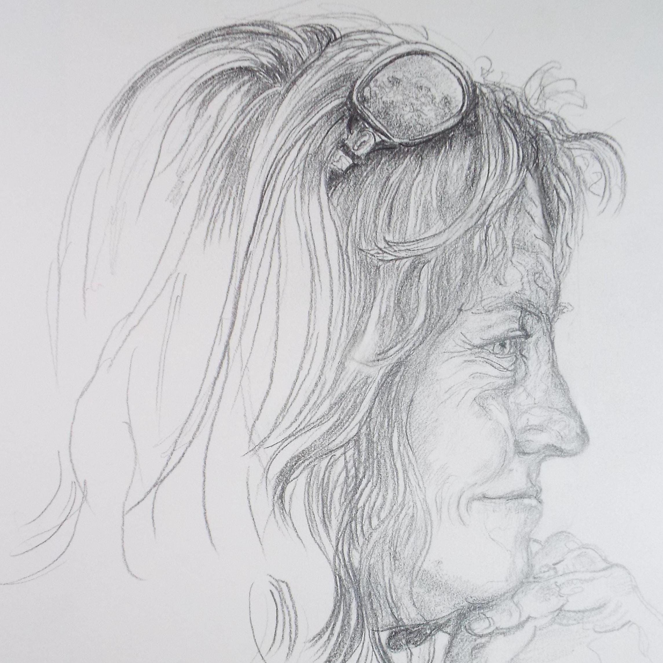 Original Pencil Drawing,'Portrait of a Woman', circa 1990's