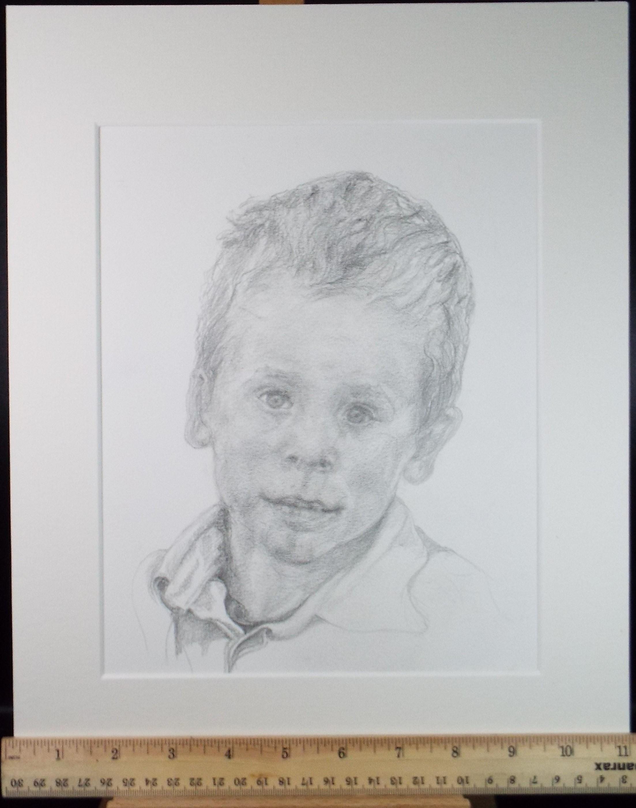 Original Pencil Sketch,'Portrait of a Young Boy', unknown Artist, Circa 1990's