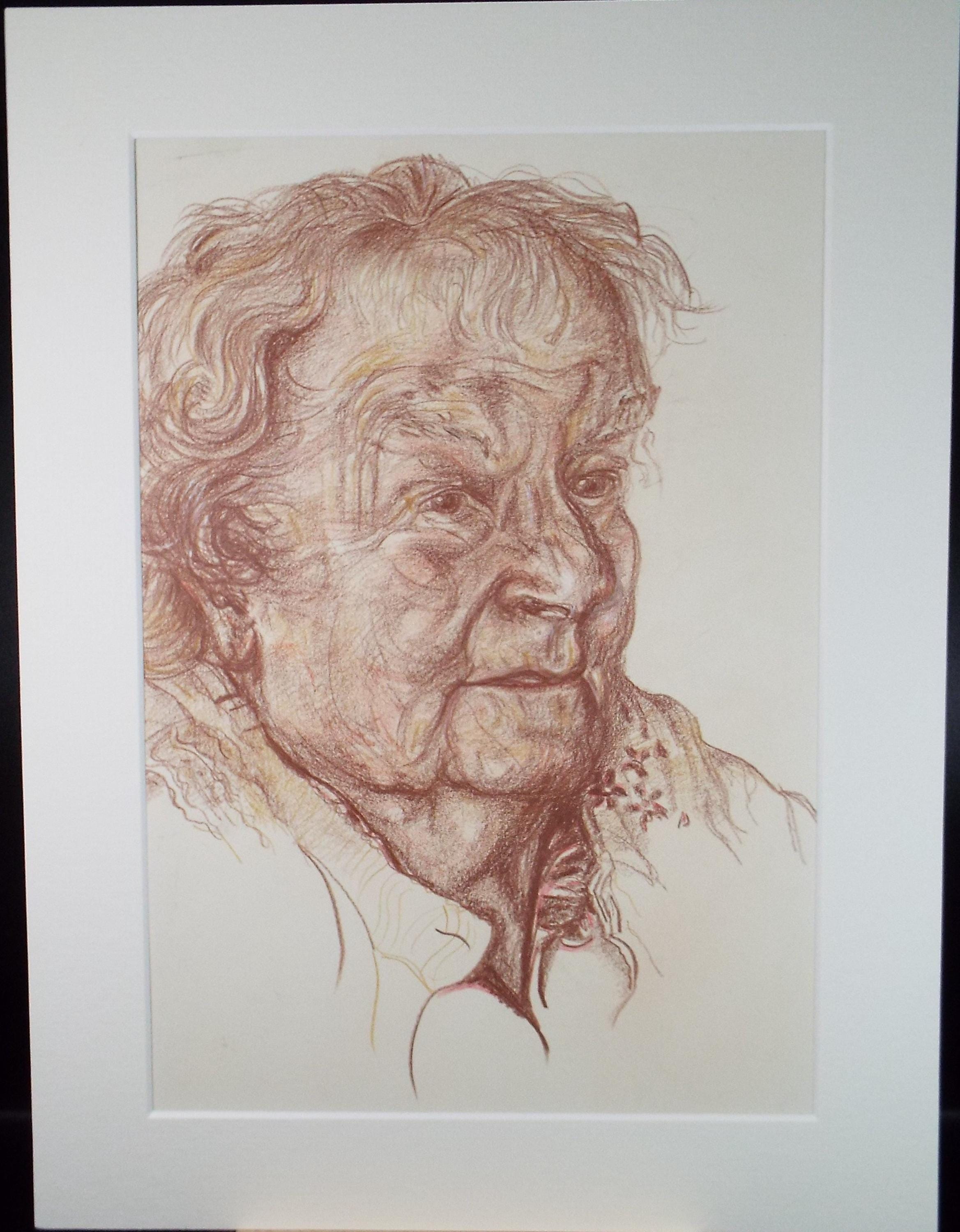 Original Pastel drawing, 'Elderly woman' , Artist Unknown, circa 1990's