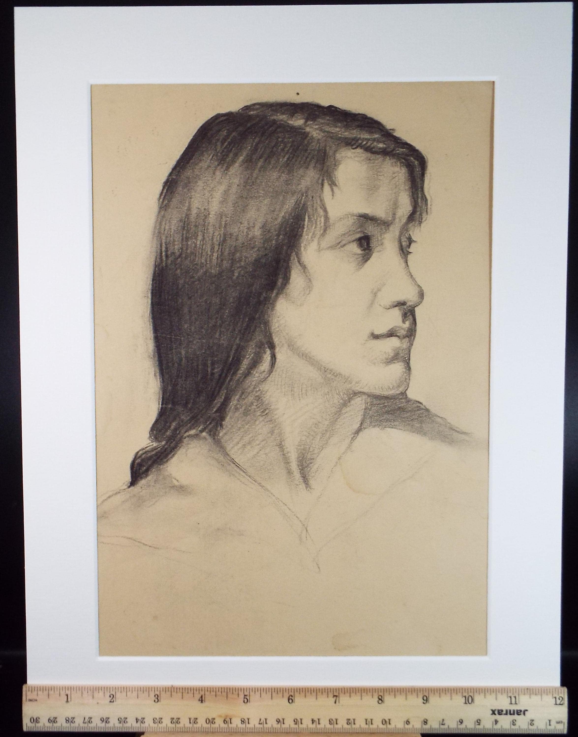 Original Pastel drawing, 'Woman in Profile' , Artist Unknown, circa 1920's