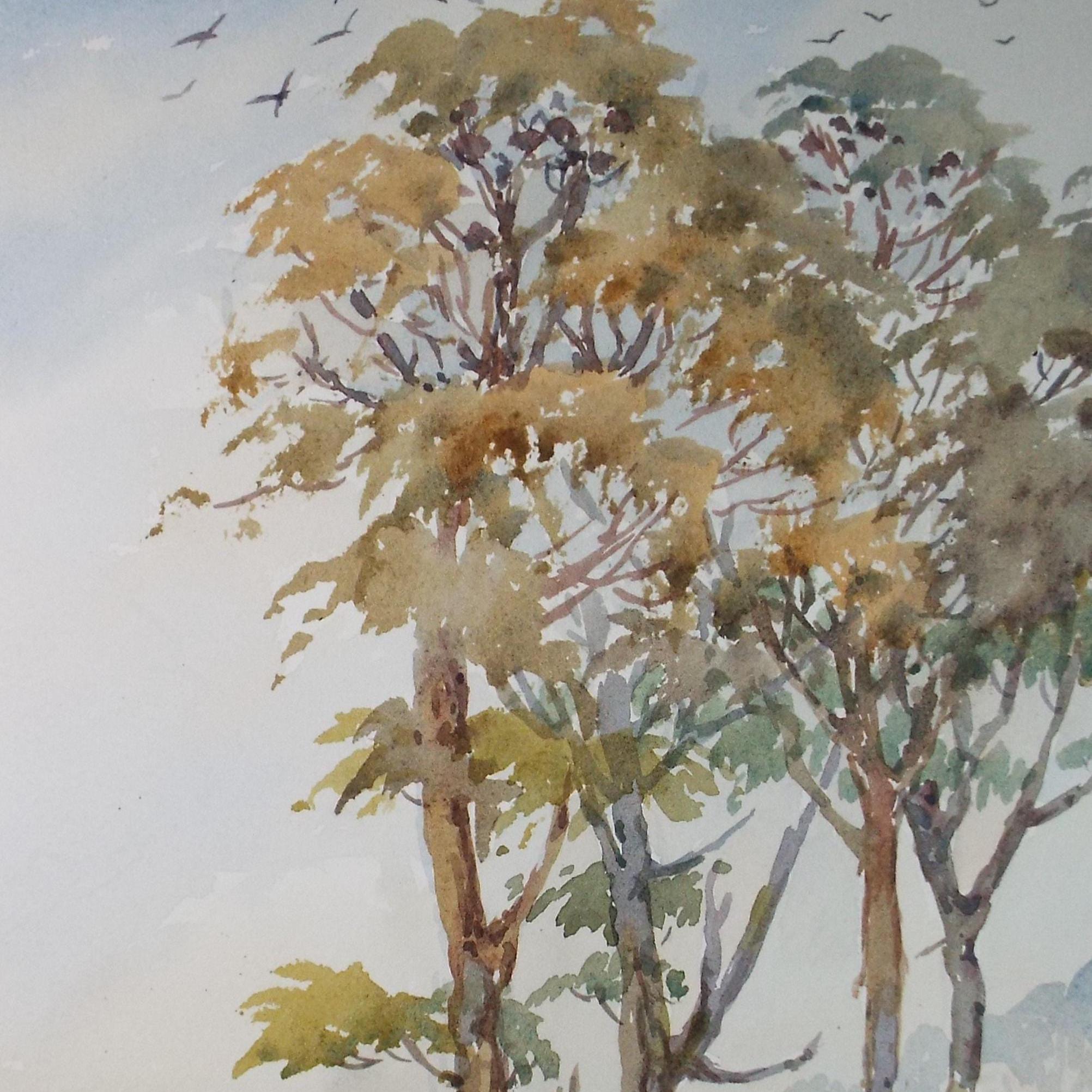 Original Watercolour, 'Stand of Trees', Gwen Rayner, c1970's
