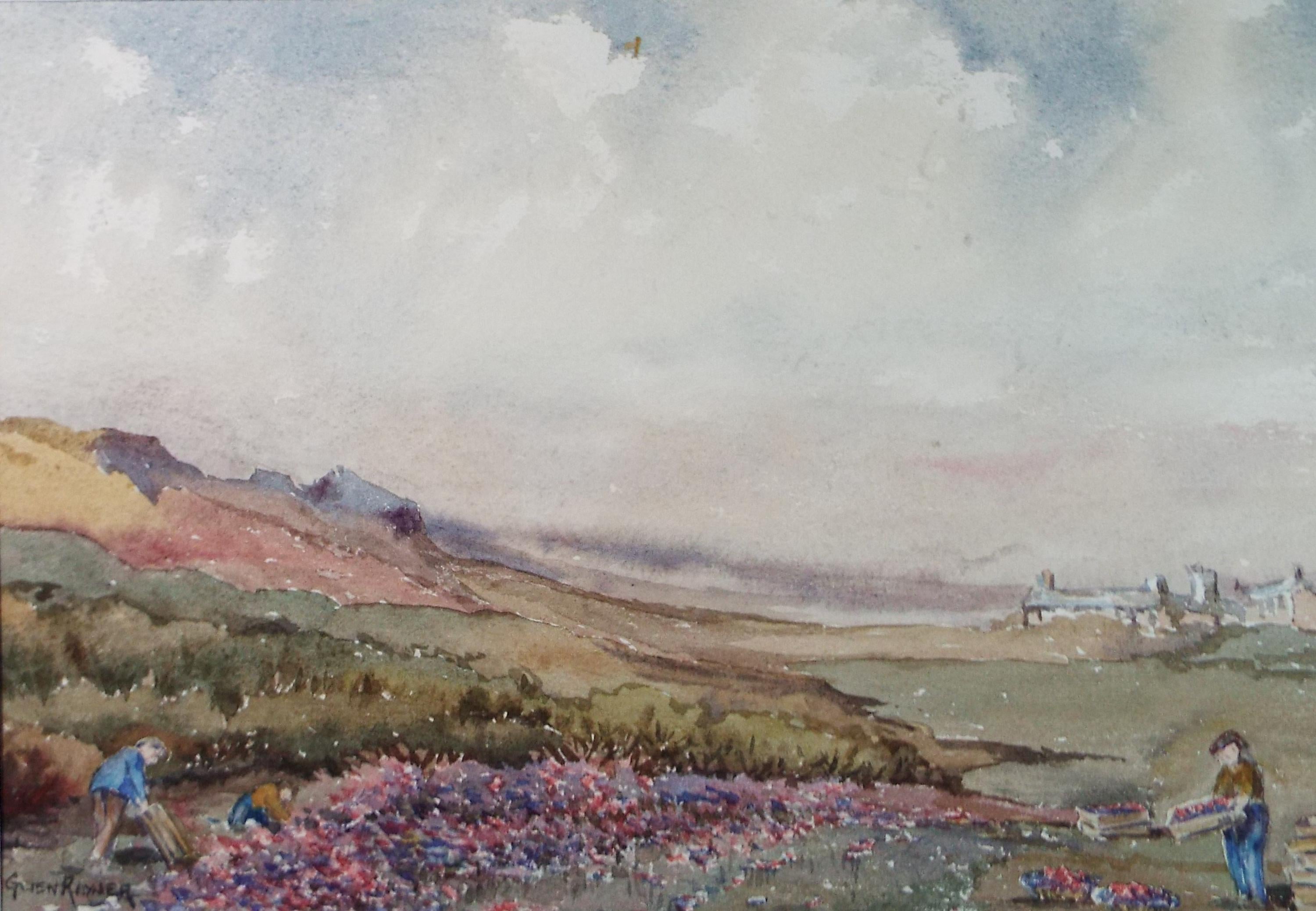 Original Watercolour, 'Crop Picking', Gwen Rayner, c1970's