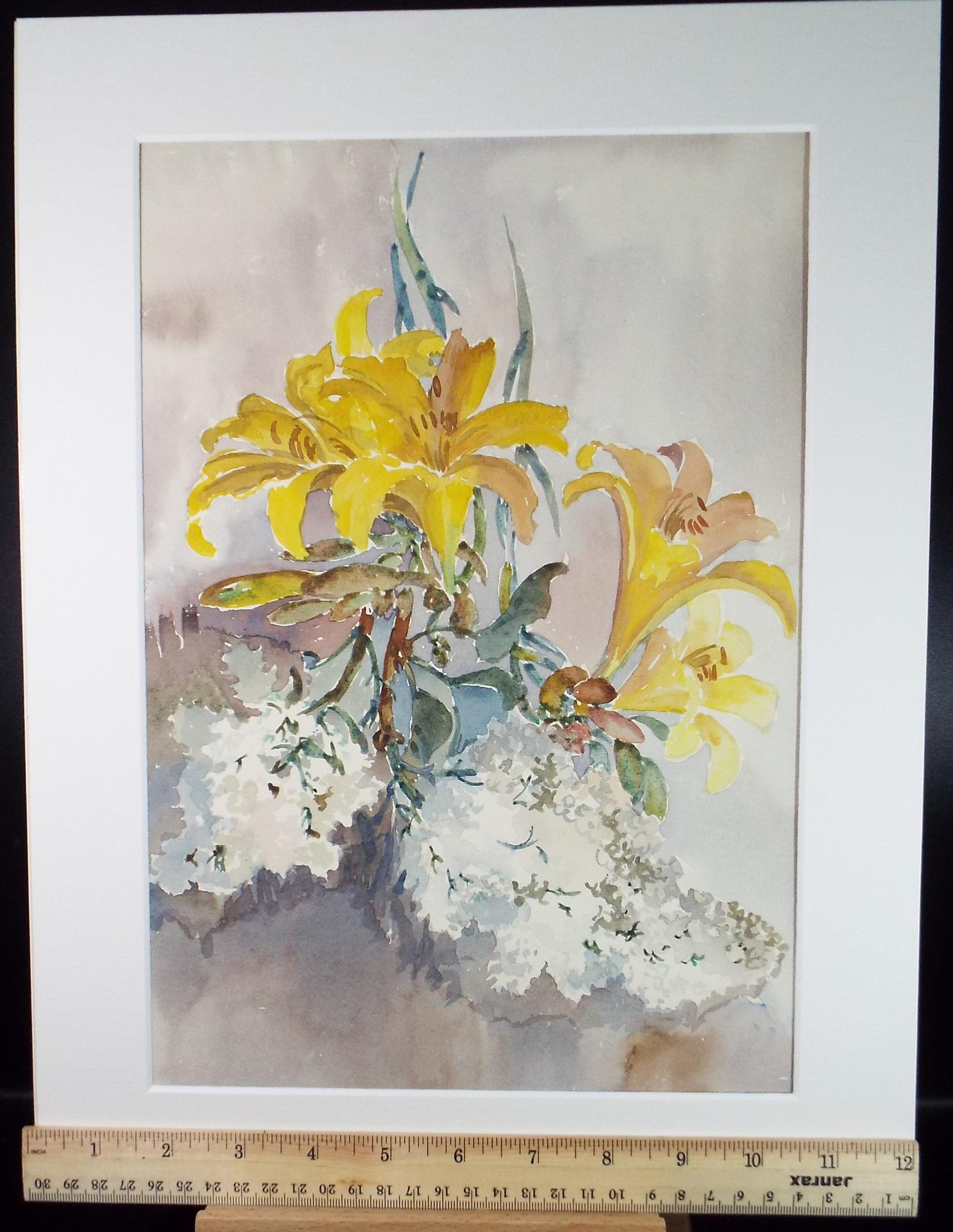Original Watercolour, 'Lily study', Gwen Rayner, c1970's