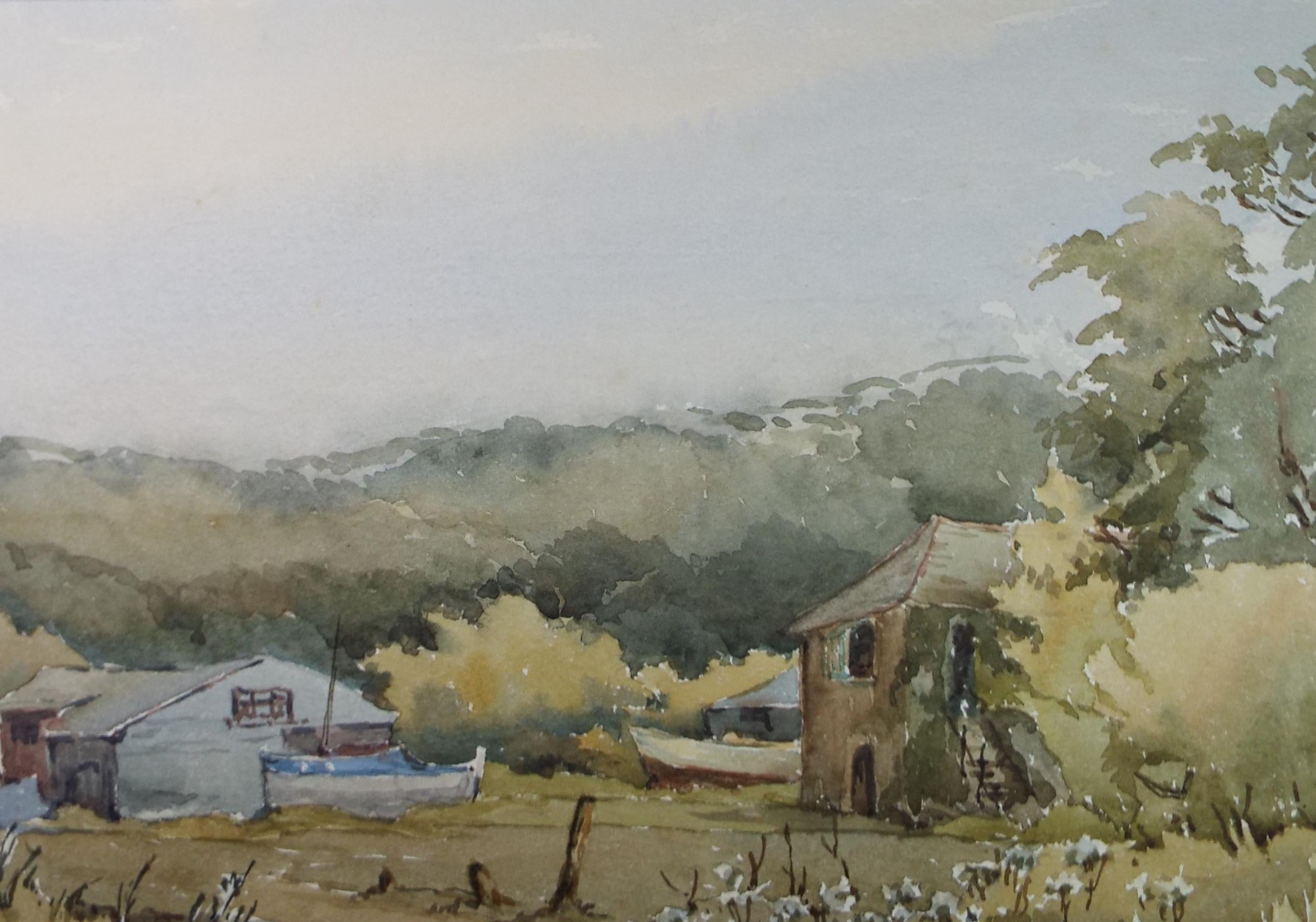 Original Watercolour, 'Boatyard', Gwen Rayner, c1970's