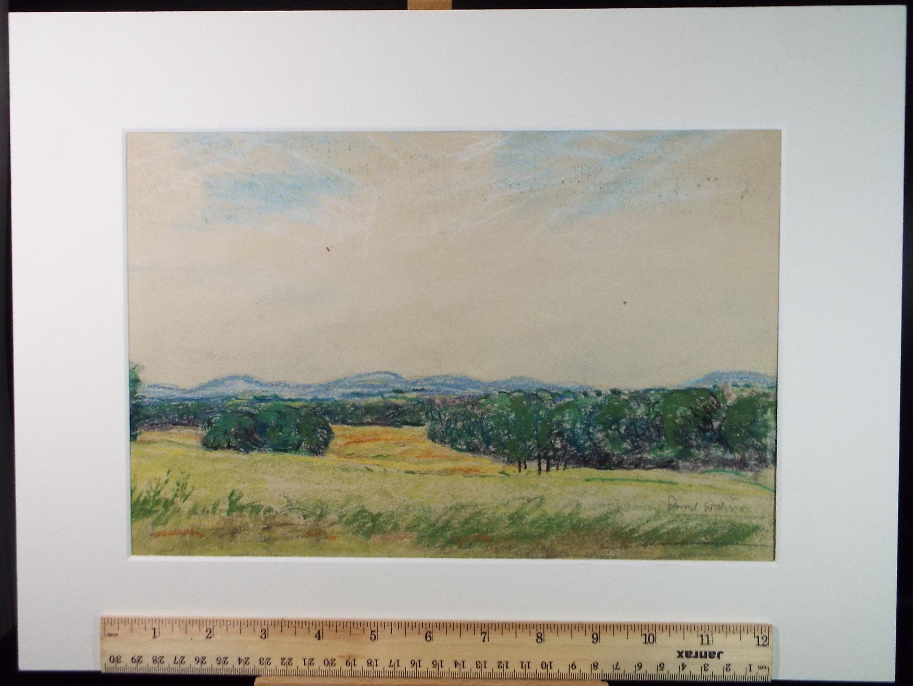 Original Pastel Drawing, 'Green Landscape', David Waterson RE FSA (1870-1954)