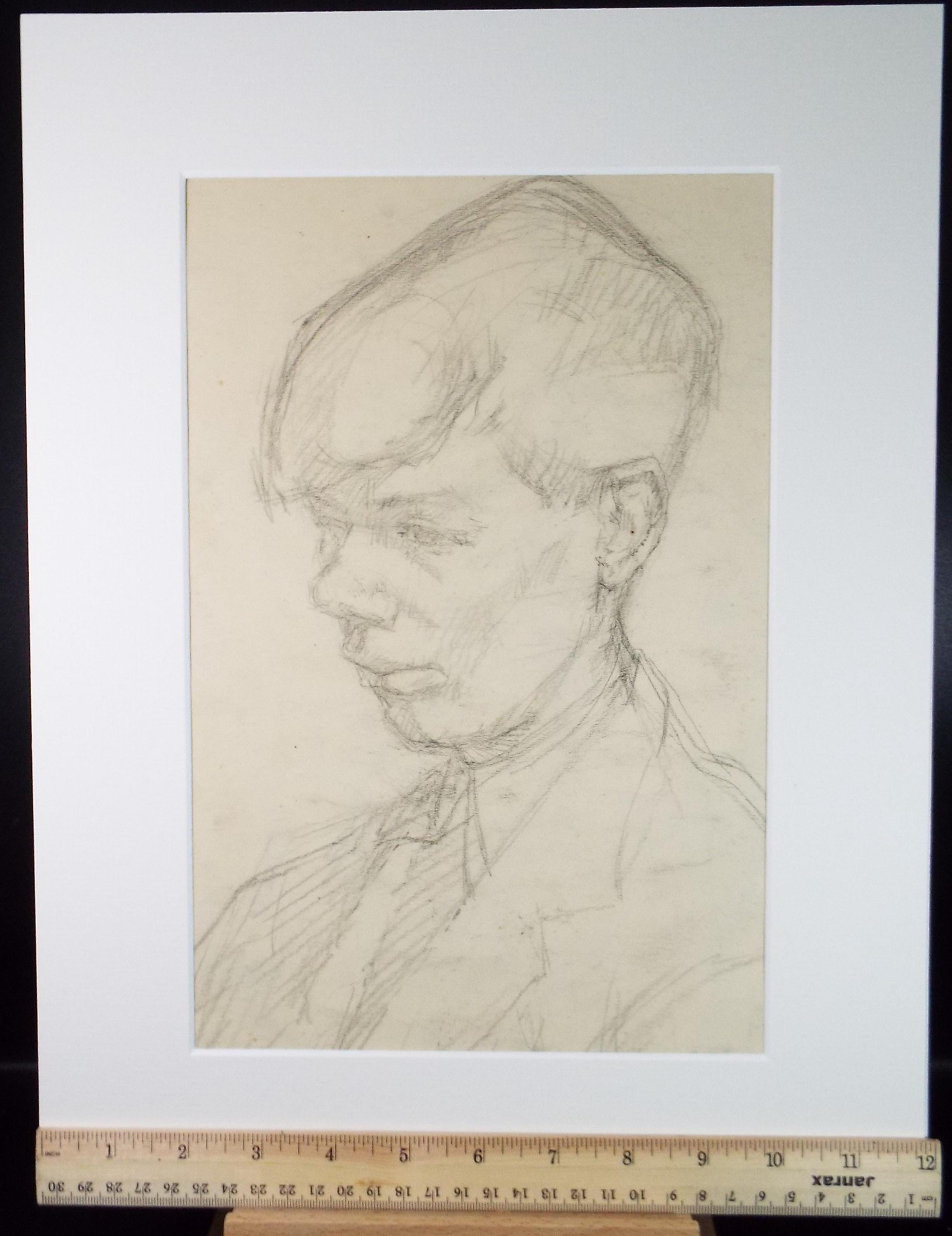Original Pencil Sketch,'Portrait of a Youth', unknown Artist, Circa 1950's