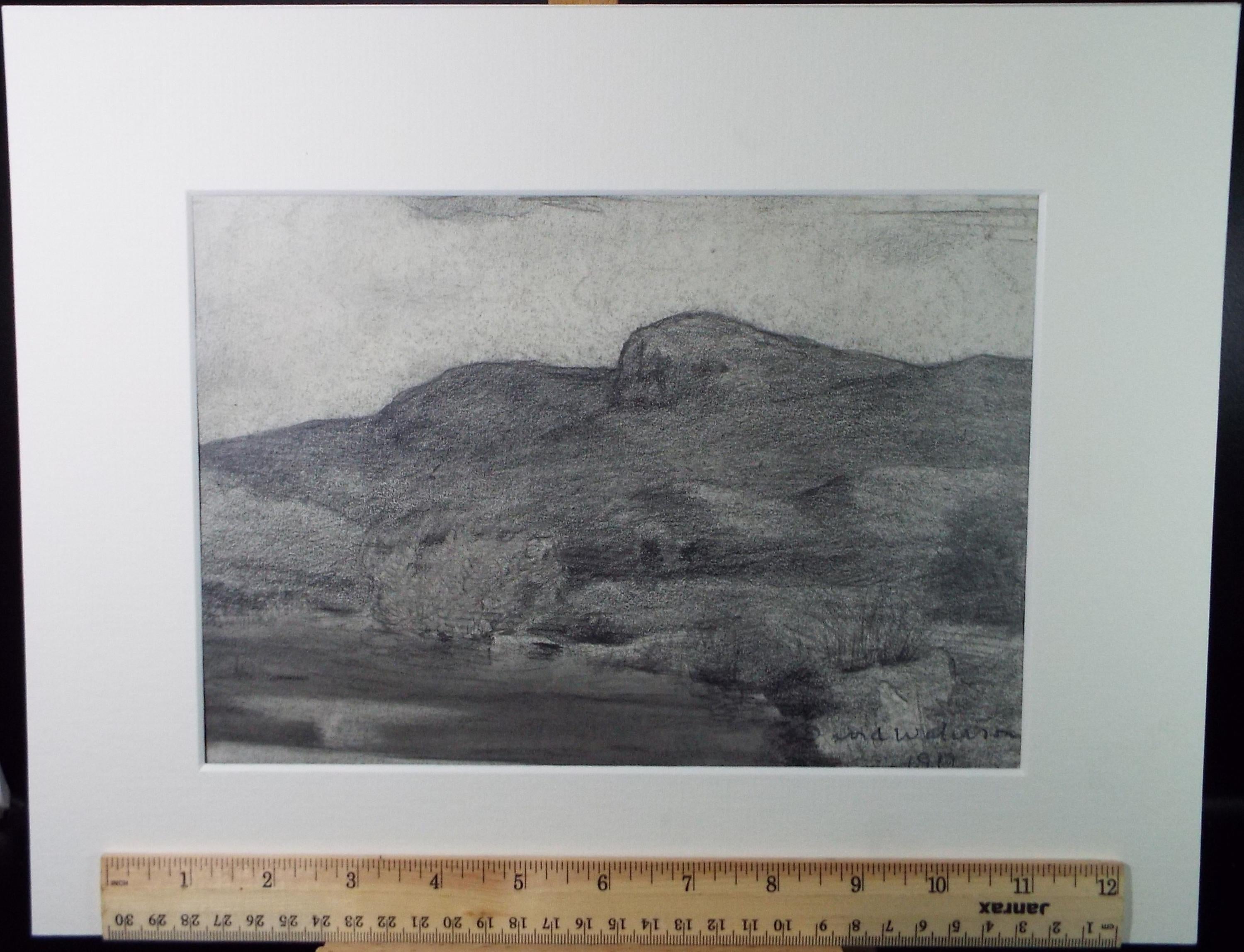 Original Pencil Drawing, 'Pool in the Sidlaws, David Waterson RE FSA (1870-1954), dated 1919