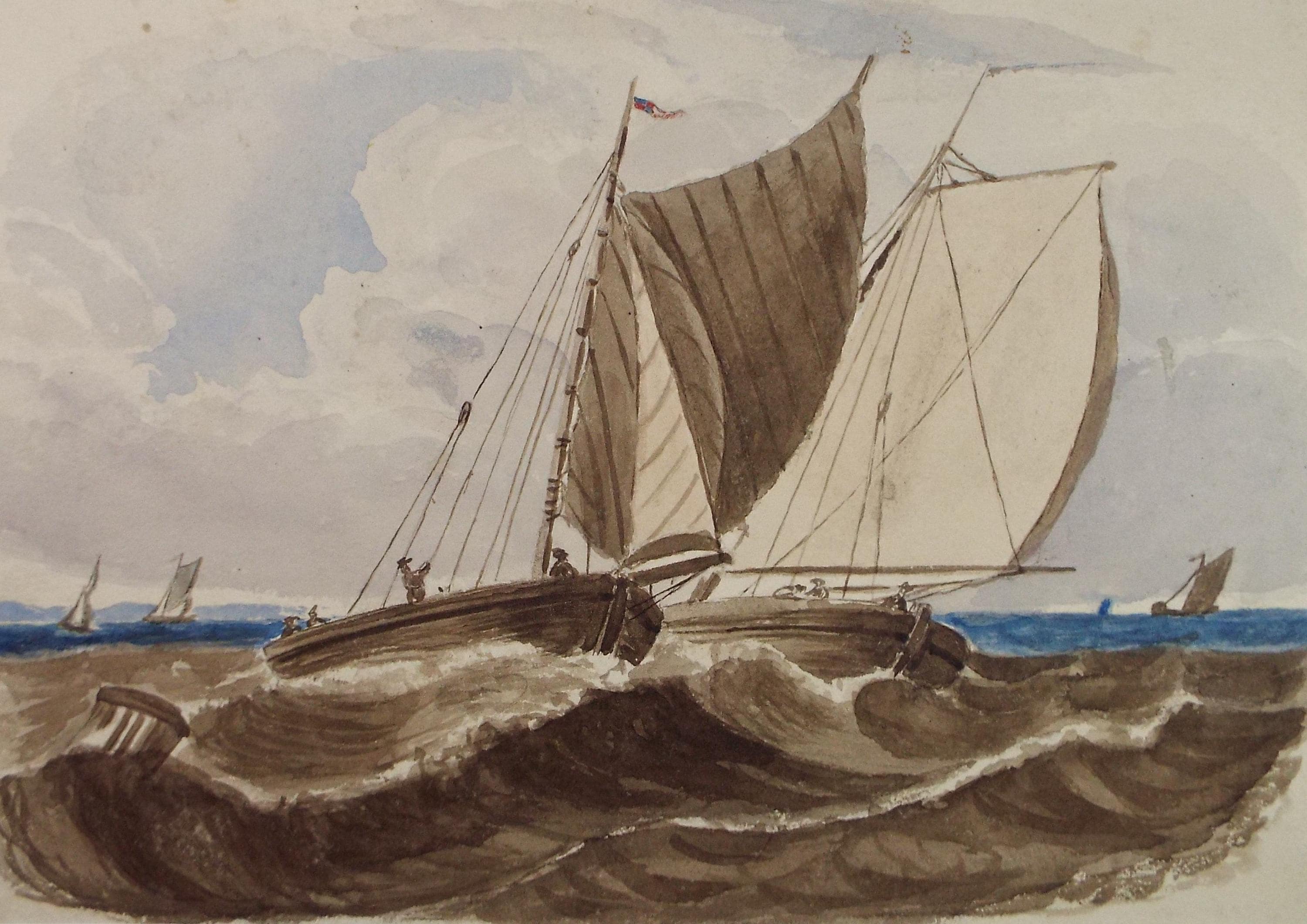 Original Watercolour, 'Fishing Boat in the surf', Late 19th Century, Unknown Artist
