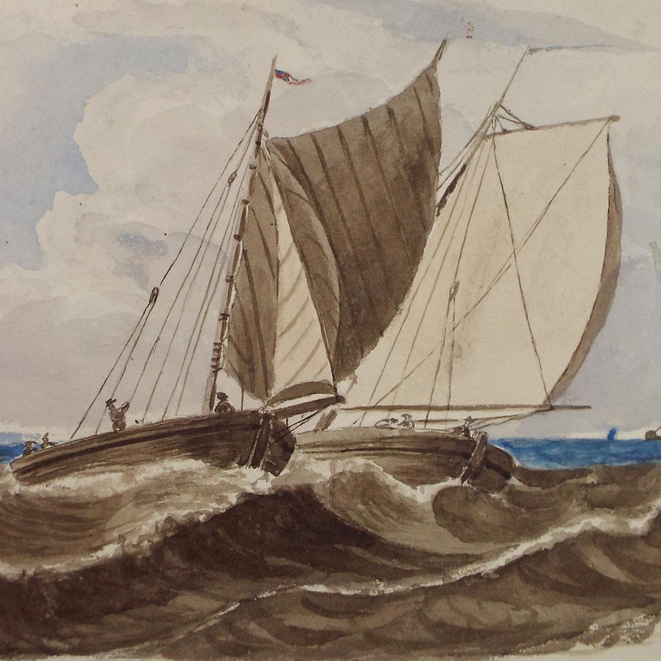 Original Watercolour, 'Fishing Boat in the surf', Late 19th Century, Unknown Artist