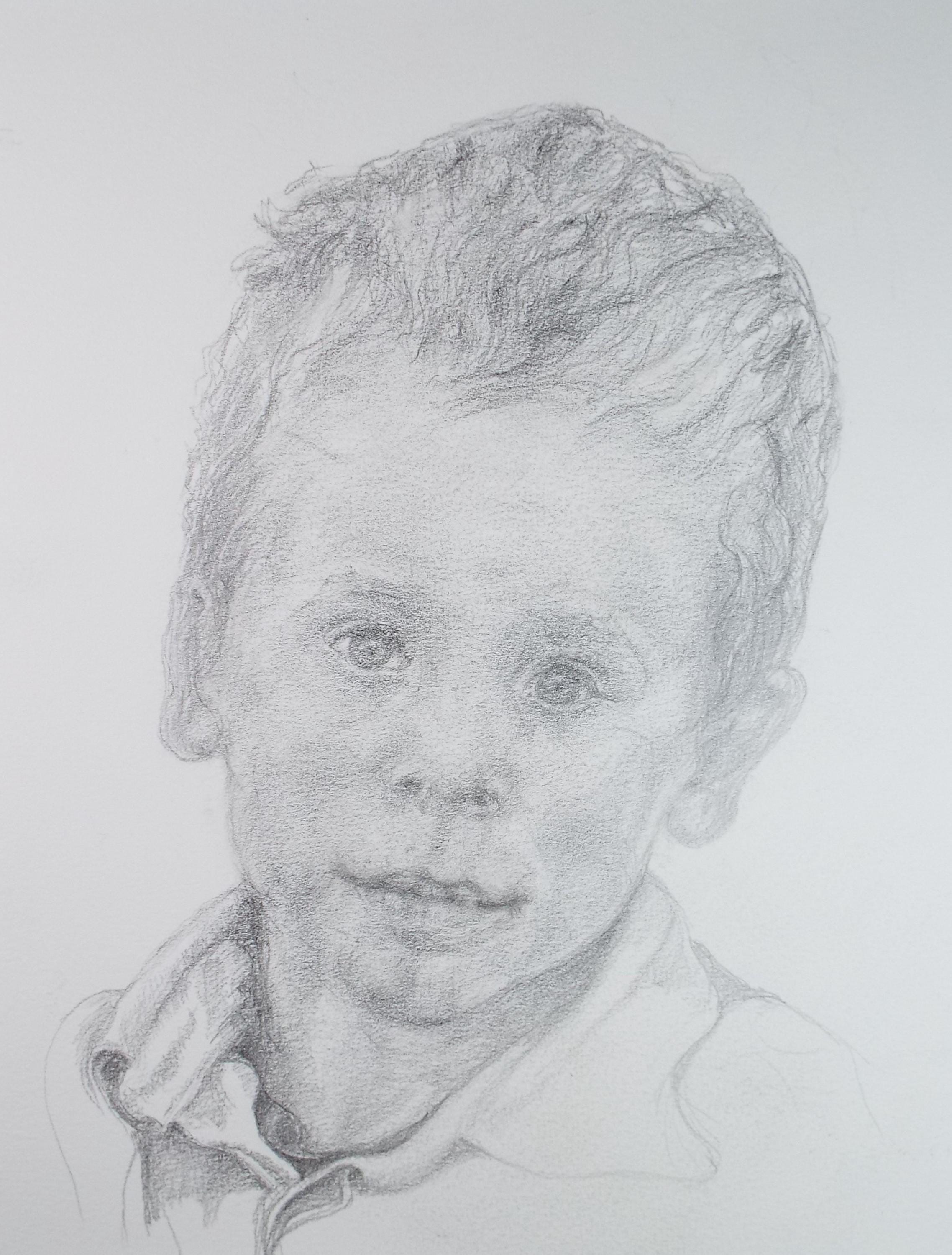 Original Pencil Sketch,'Portrait of a Young Boy', unknown Artist, Circa 1990's