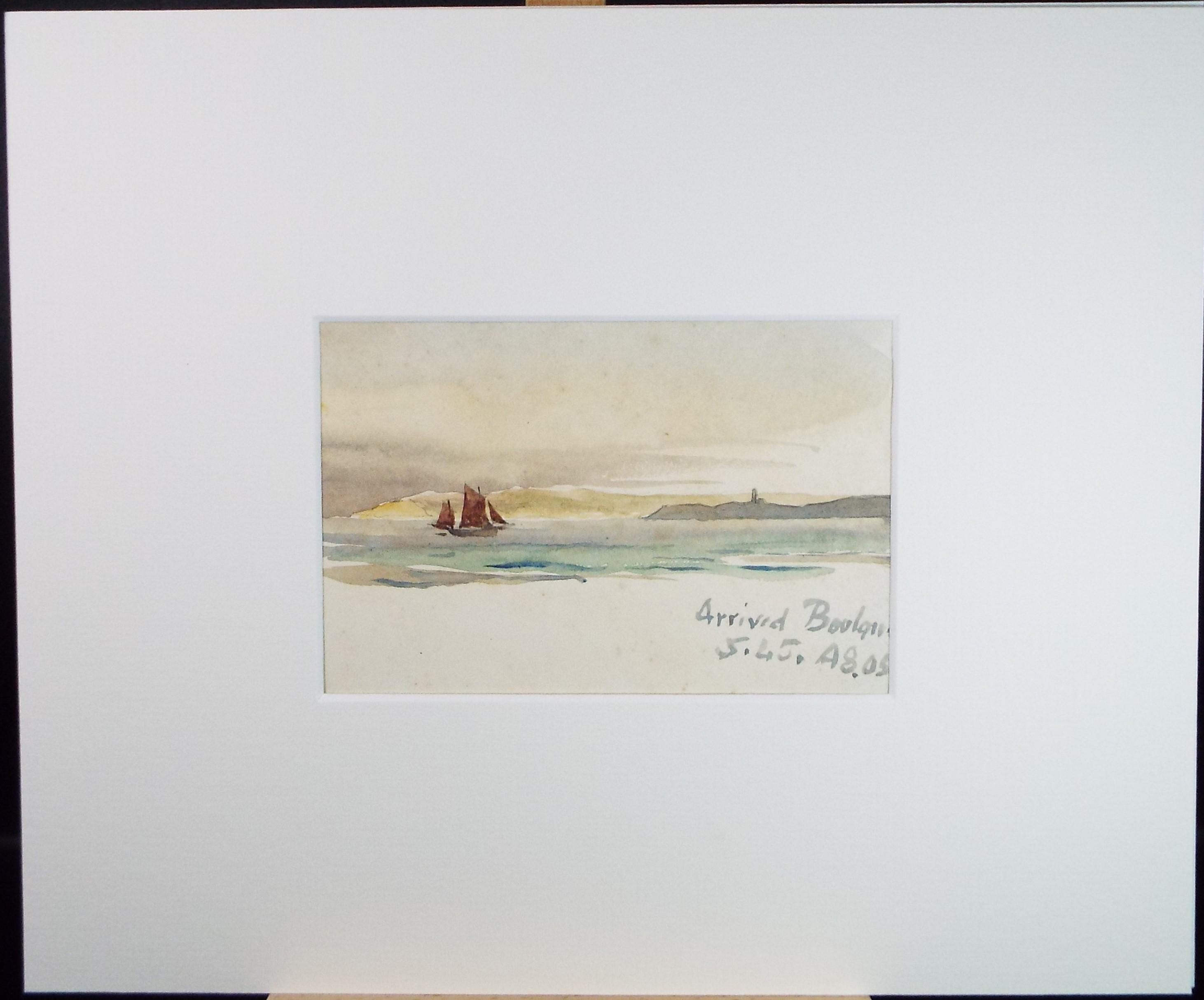 Original Watercolour, 'Arrived at Boulogne, Unknown Artist, dated 1905