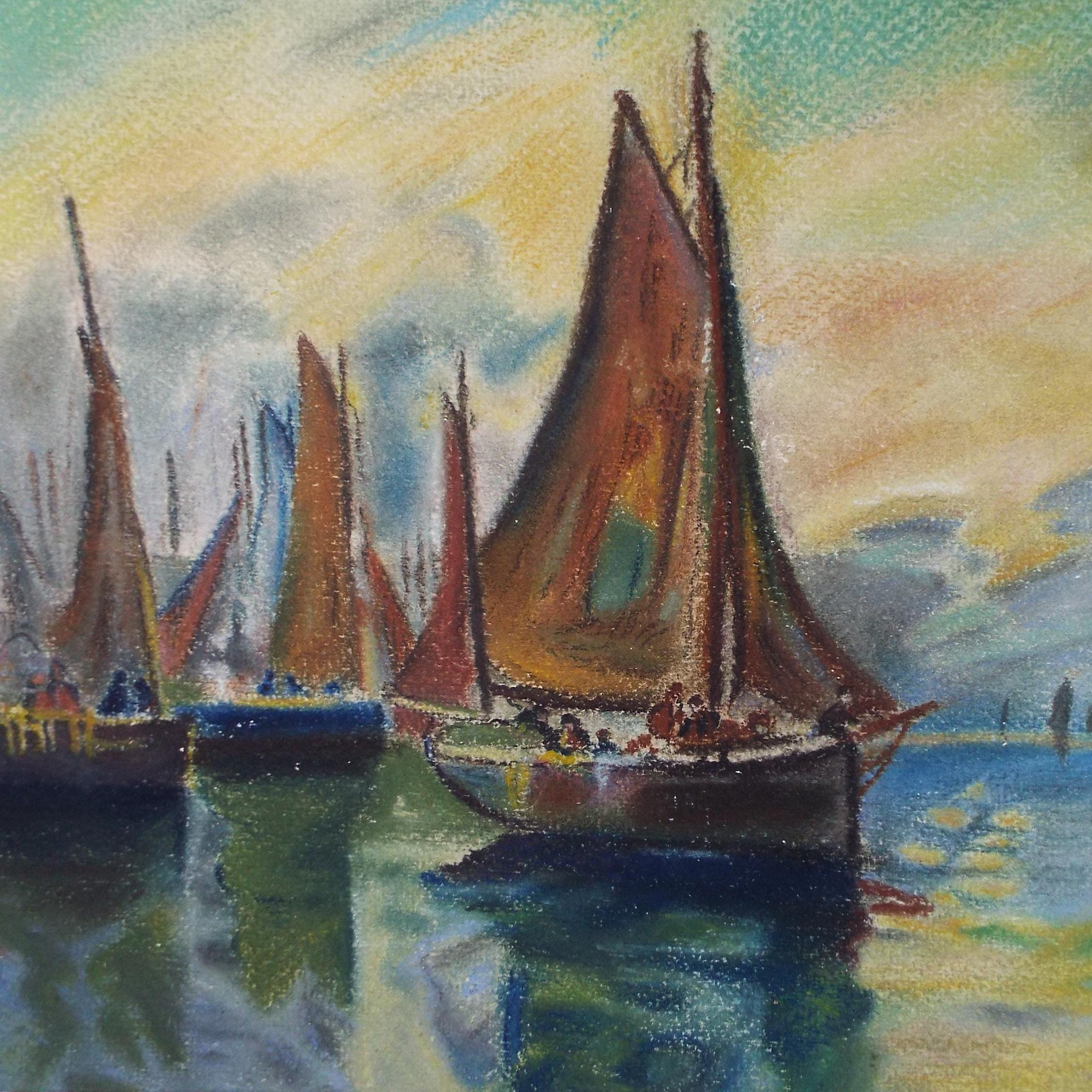 Original Watercolour & Gouache 'Sailing boats in Harbour', circa 1970's