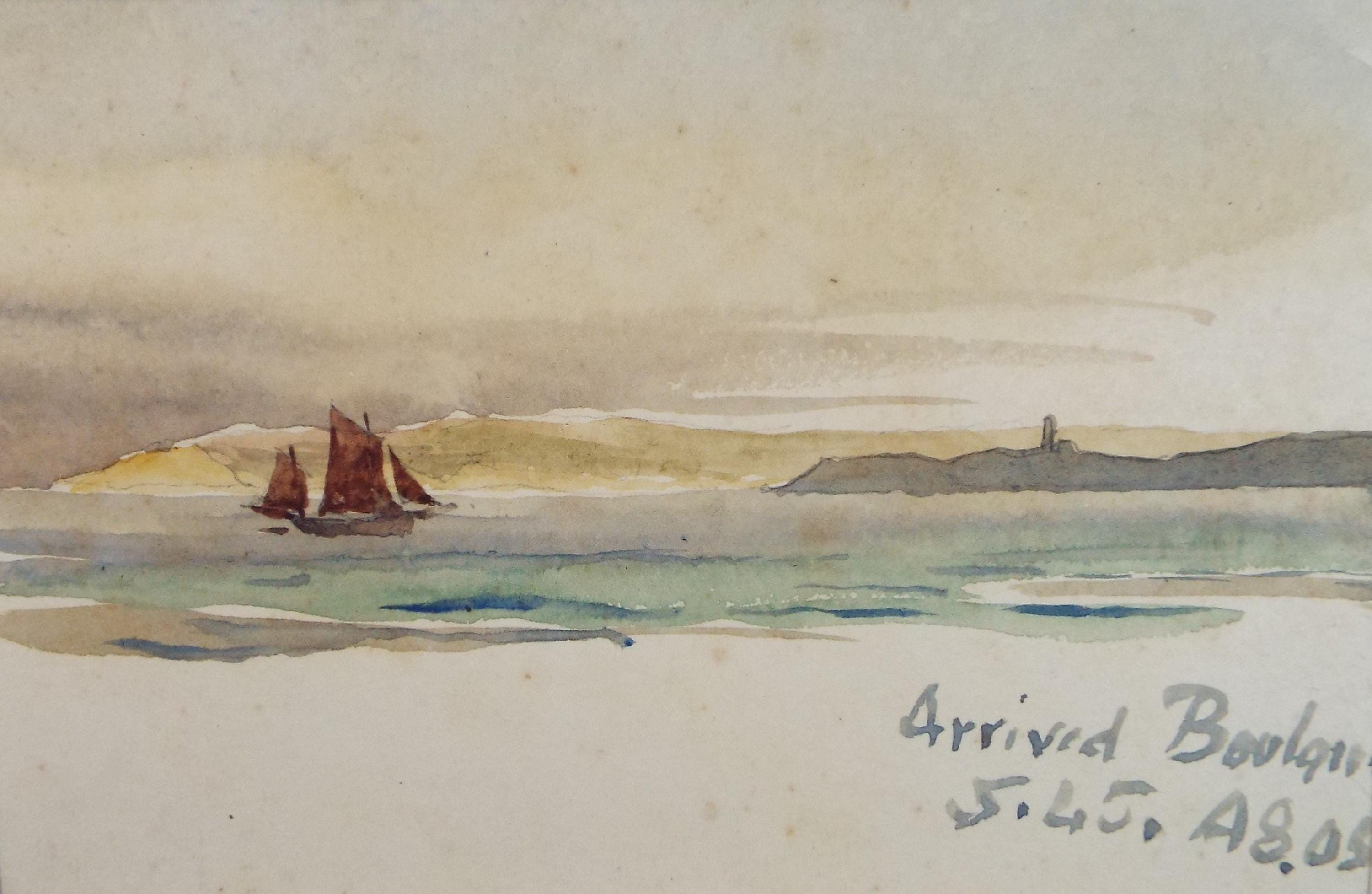 Original Watercolour, 'Arrived at Boulogne, Unknown Artist, dated 1905