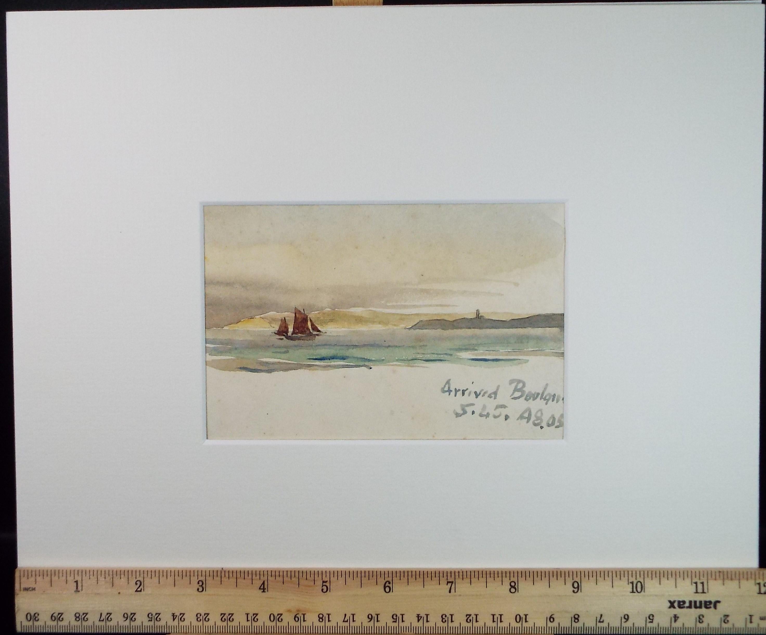 Original Watercolour, 'Arrived at Boulogne, Unknown Artist, dated 1905