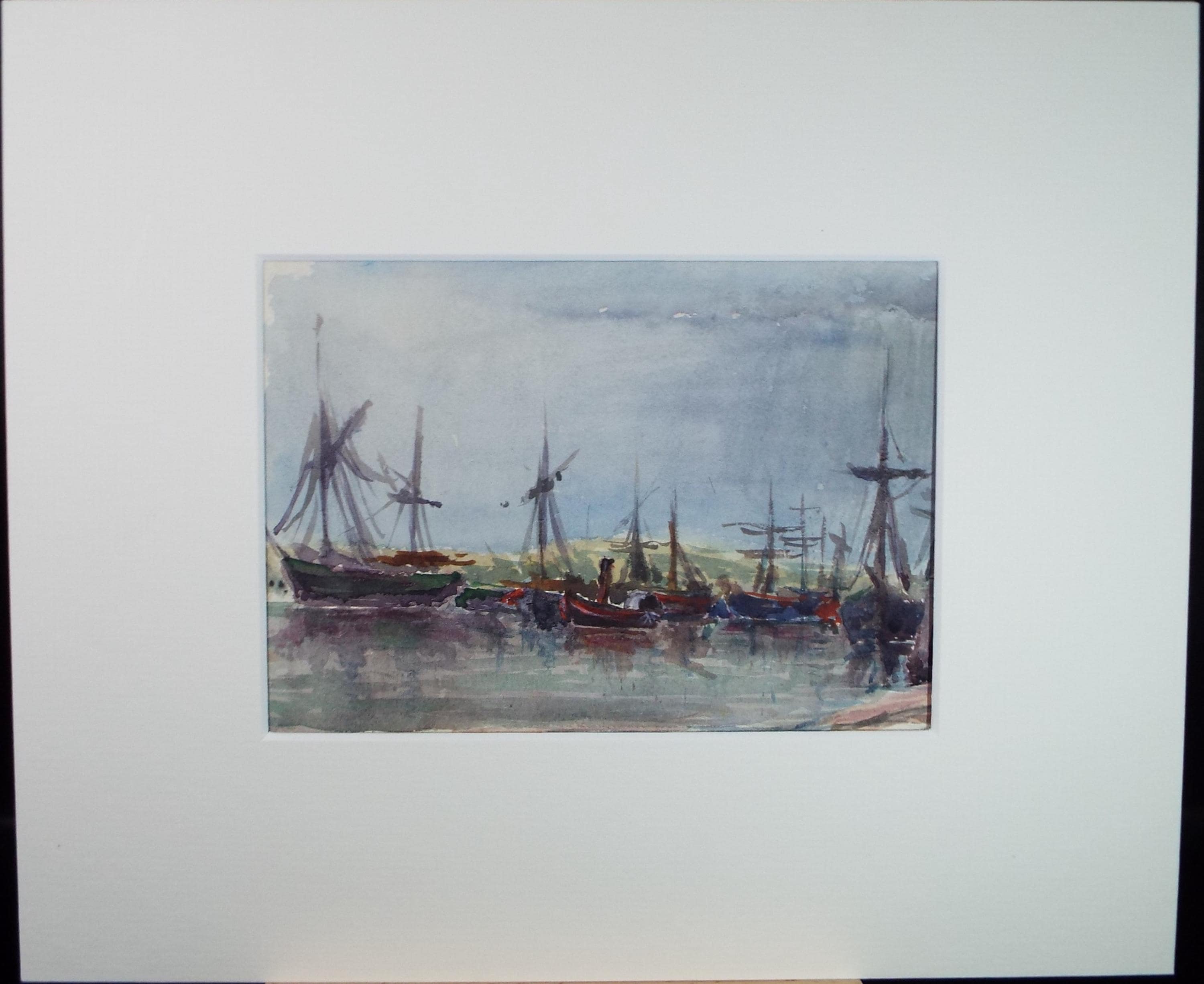Original Watercolour, 'Boats in the Harbour', Unknown Artist, Early 20th Century