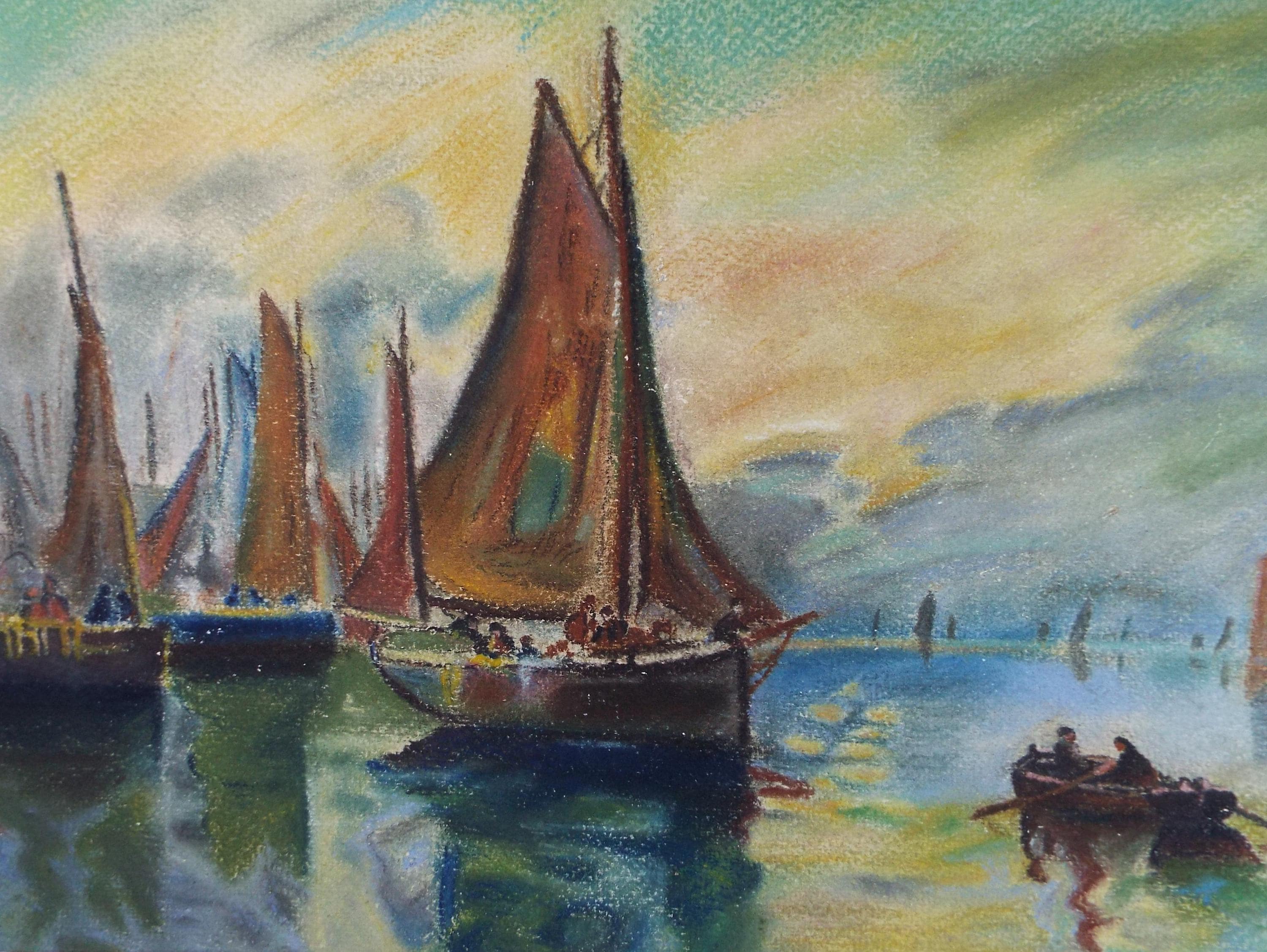 Original Watercolour & Gouache 'Sailing boats in Harbour', circa 1970's