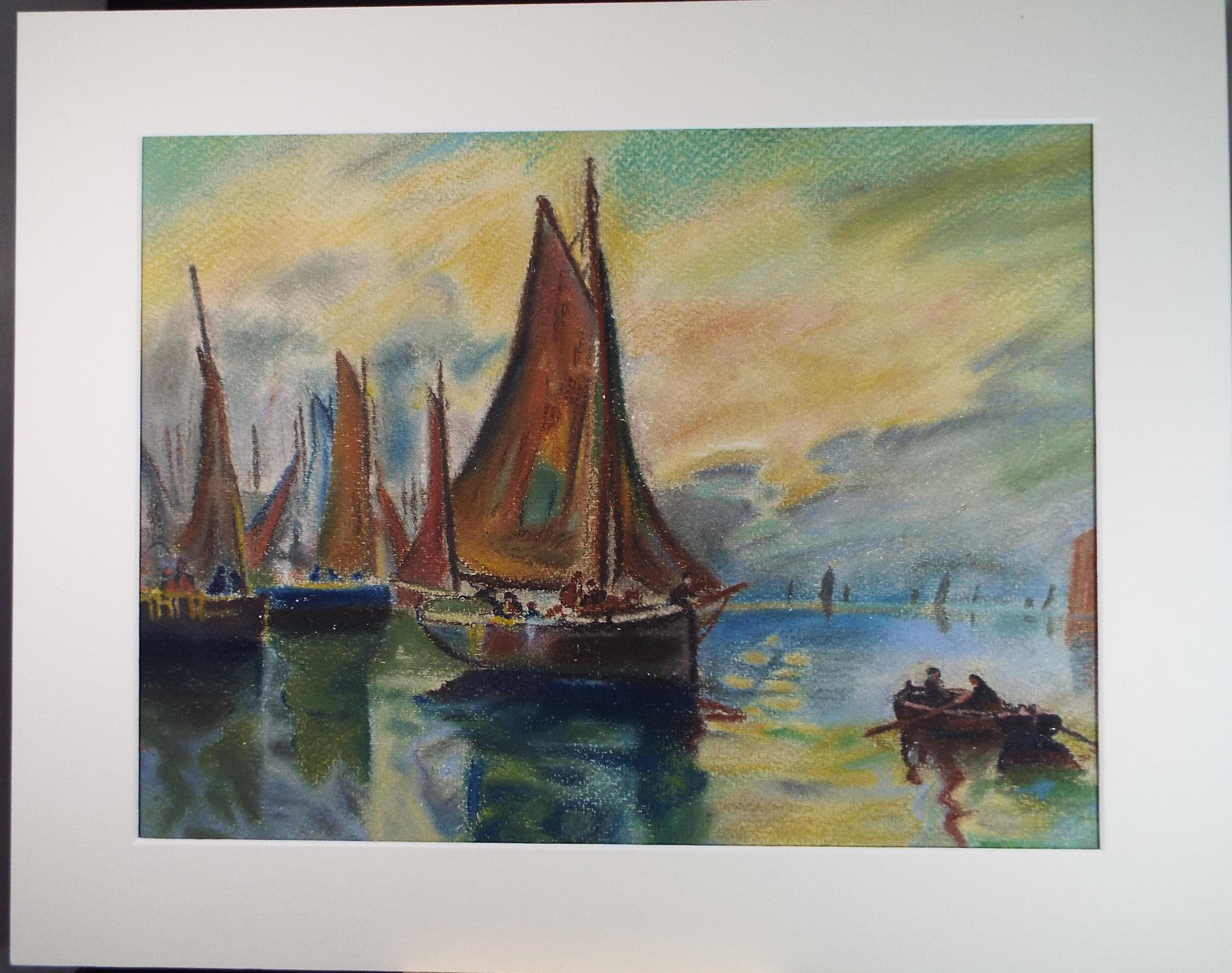 Original Watercolour & Gouache 'Sailing boats in Harbour', circa 1970's