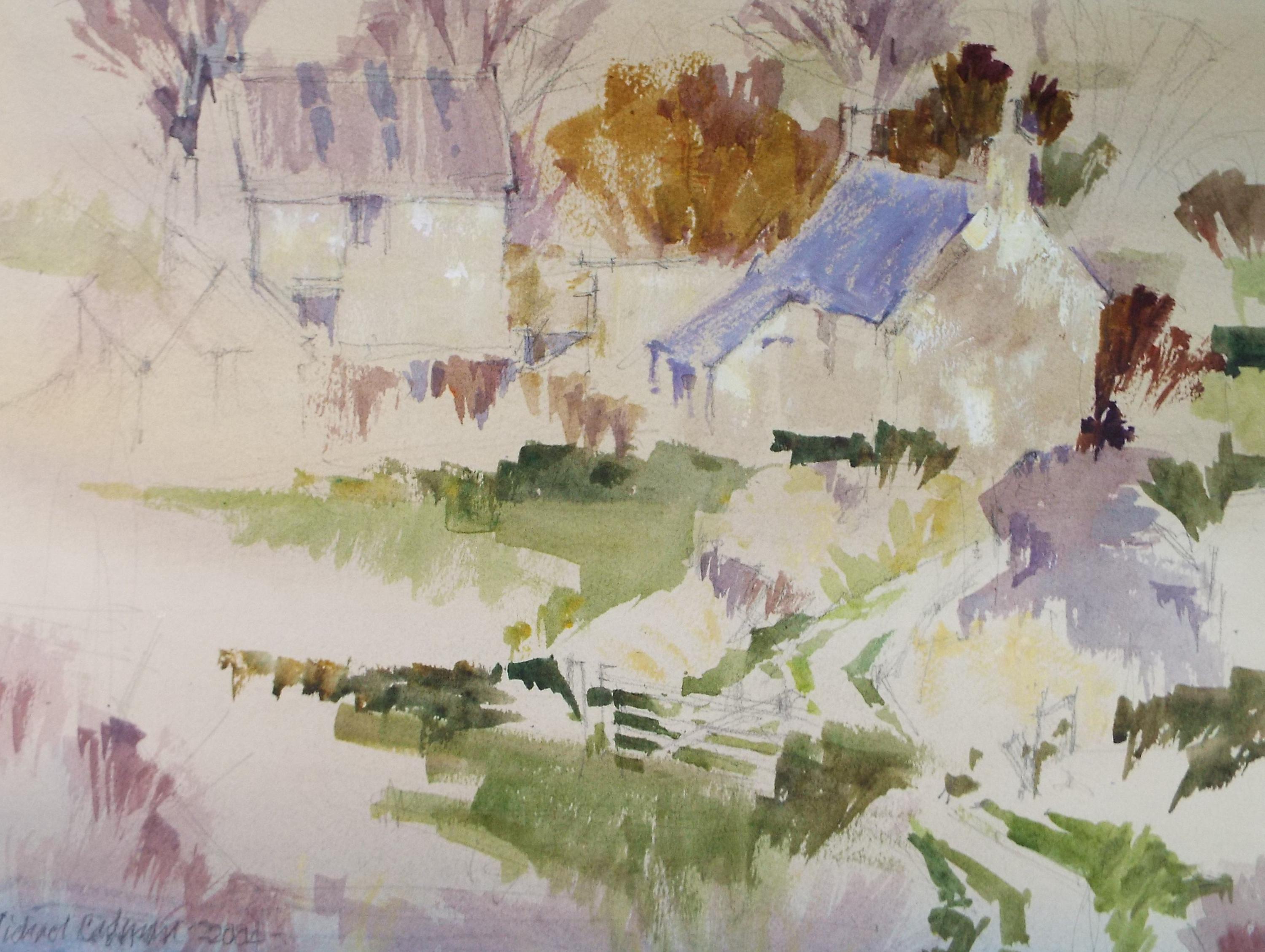 Original Watercolour , 'Village Study', Michael Cadman RI ARCI 1920 - 2012, 2004