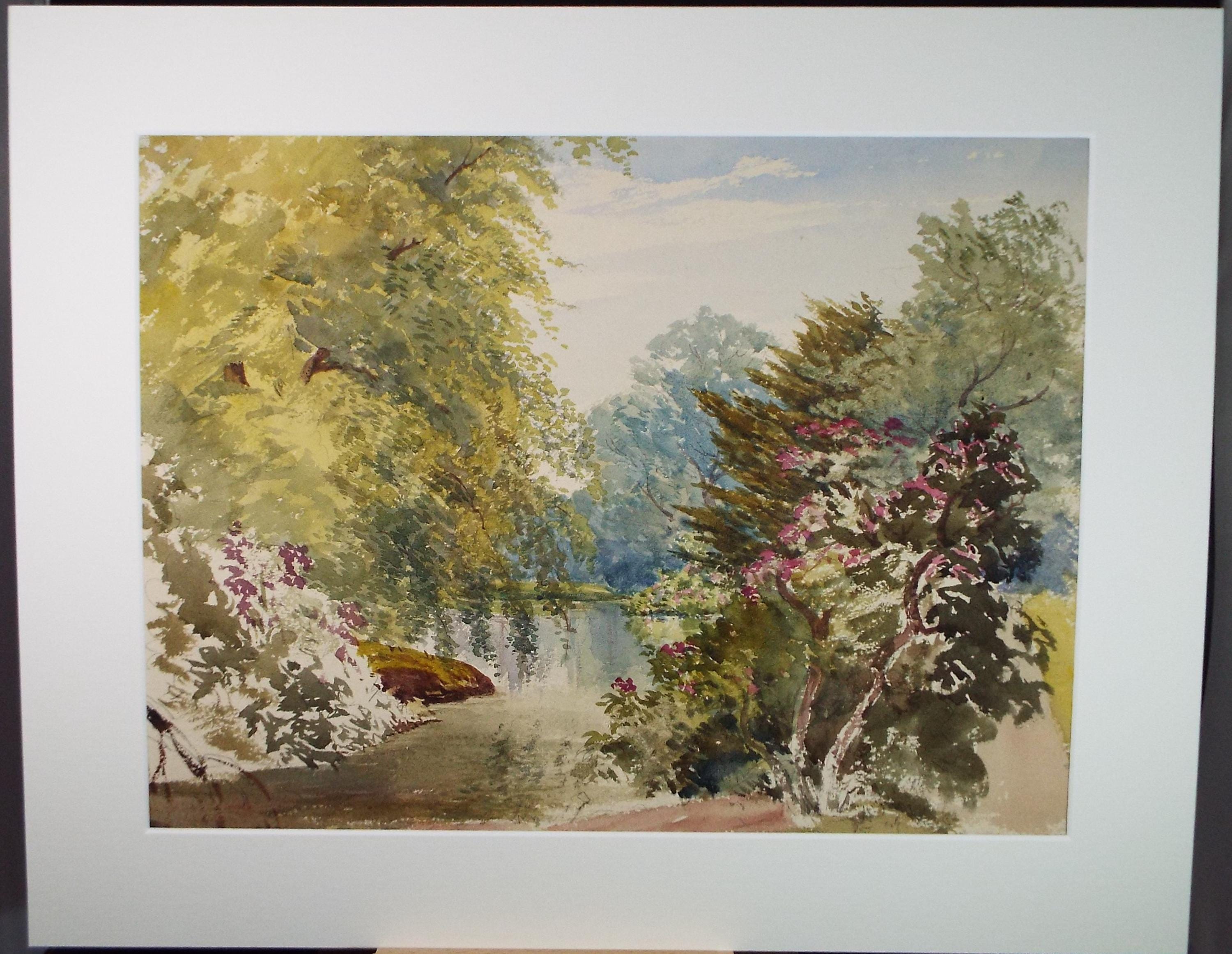 Original Watercolour on Paper, 'Lake with Trees', Circa 1920's , Artist Unknown