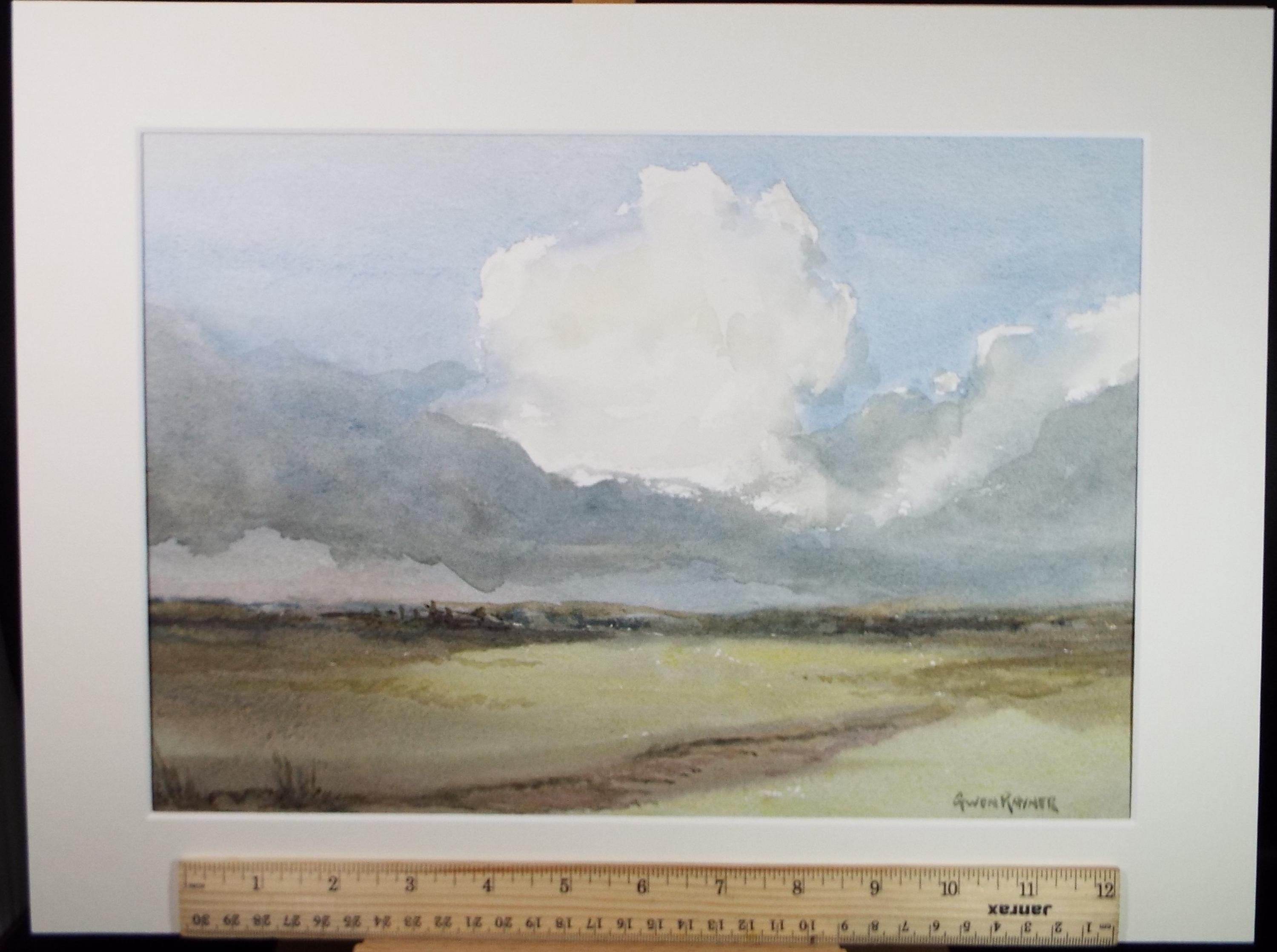 Original Watercolour, 'Moorland below a cloudy sky', Gwen Rayner, c1970's