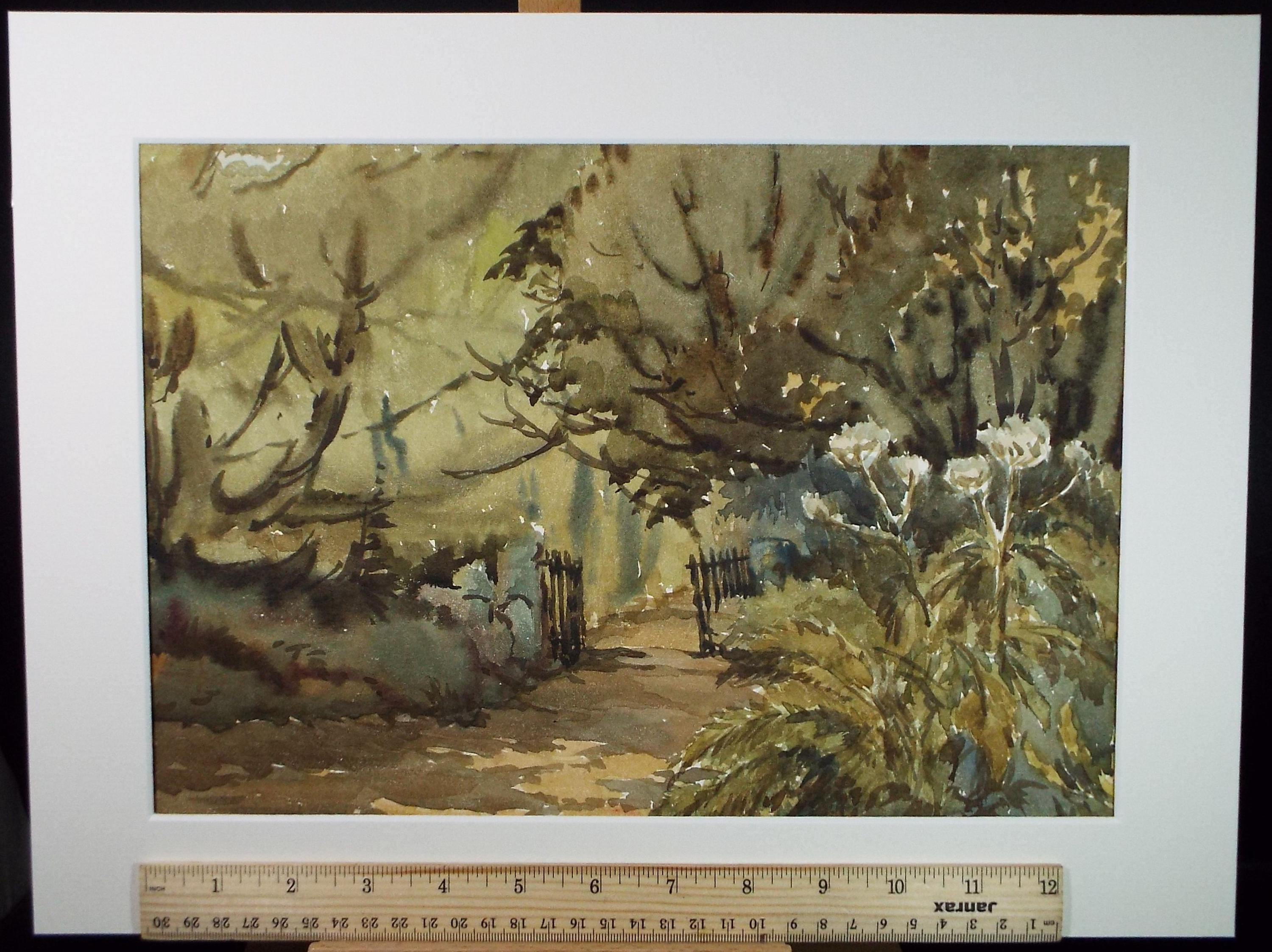 Original Watercolour, 'Woodland Gate', Gwen Rayner, c1970's