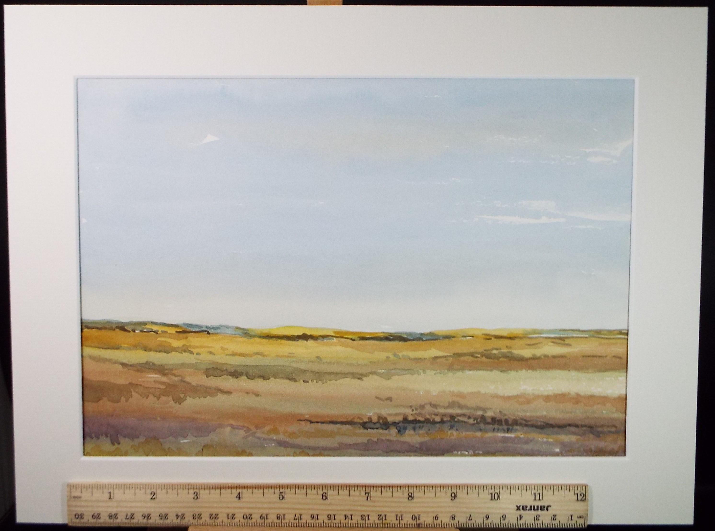 Original Watercolour, 'Moorland under a blue sky', Gwen Rayner, c1970's