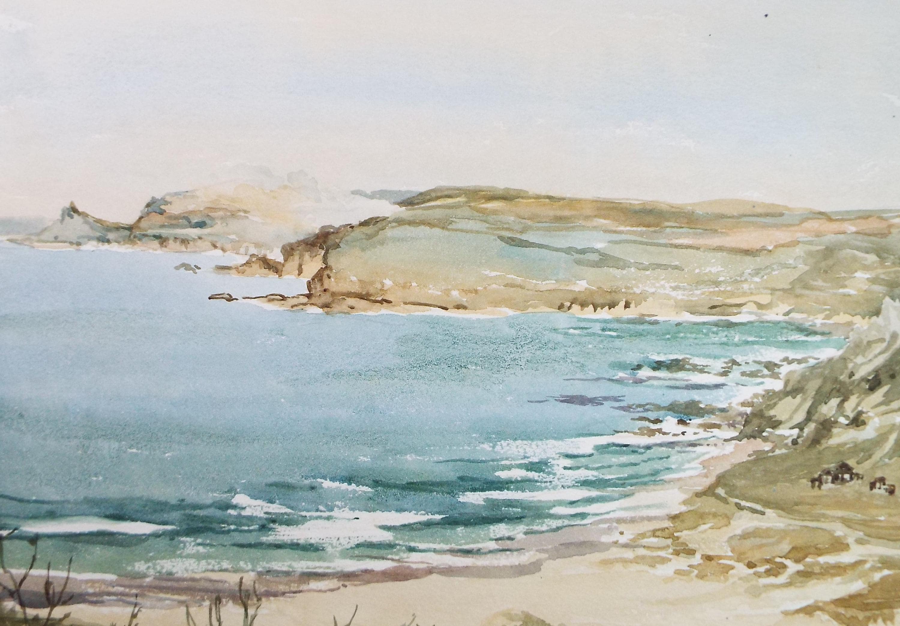 Original Watercolour, 'Coastal Landscape', Gwen Rayner, c1970's