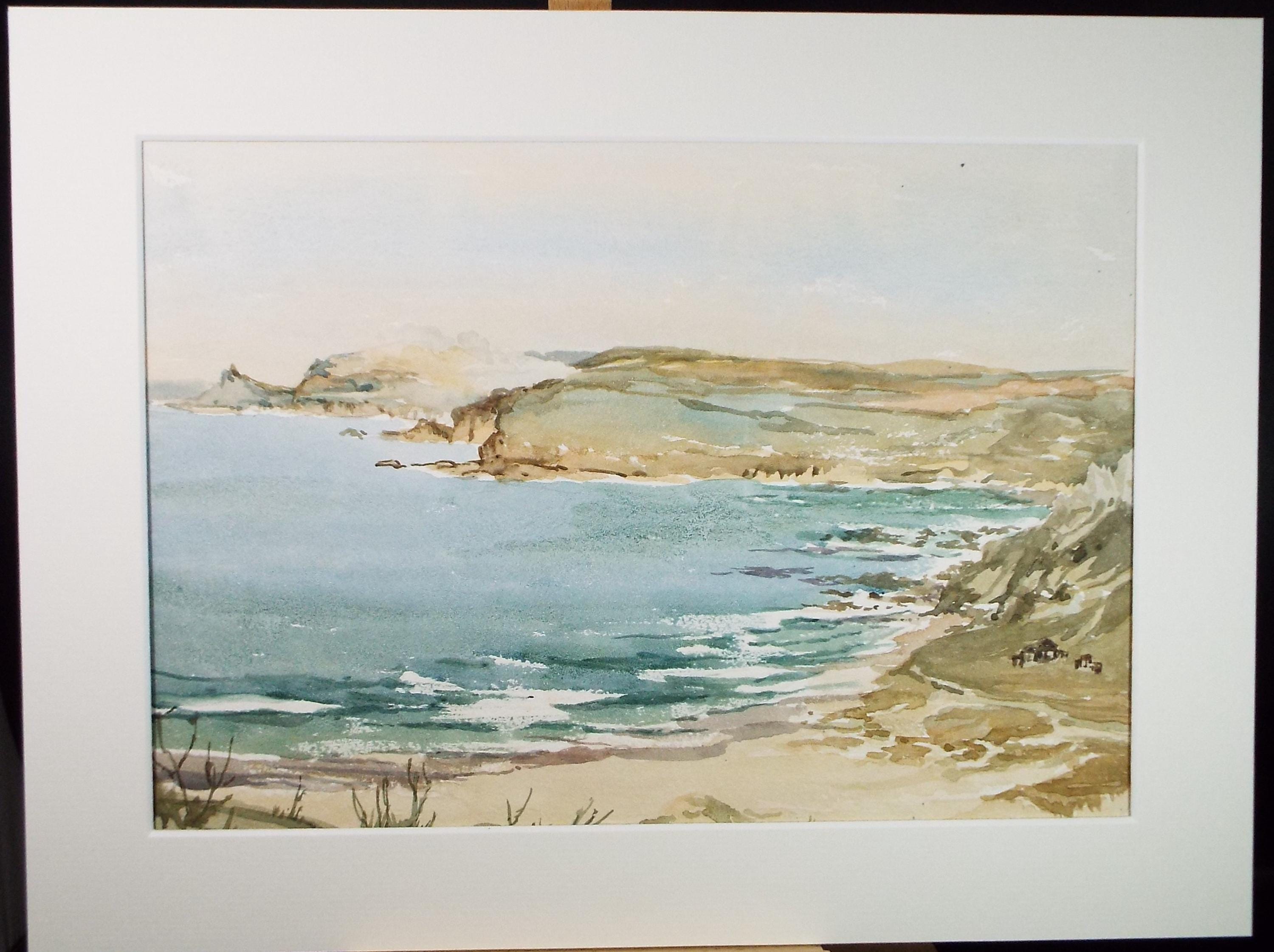 Original Watercolour, 'Coastal Landscape', Gwen Rayner, c1970's