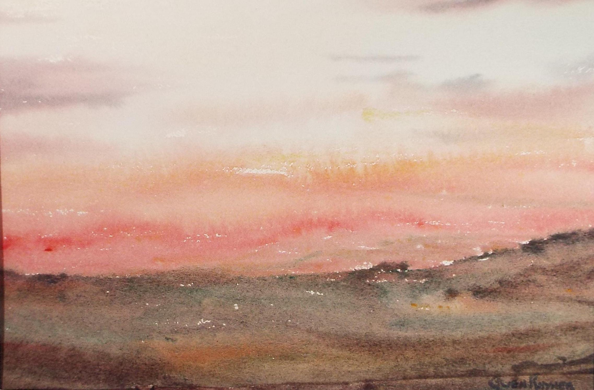 Original Watercolour, 'Red Sky at night', Gwen Rayner, c1970's