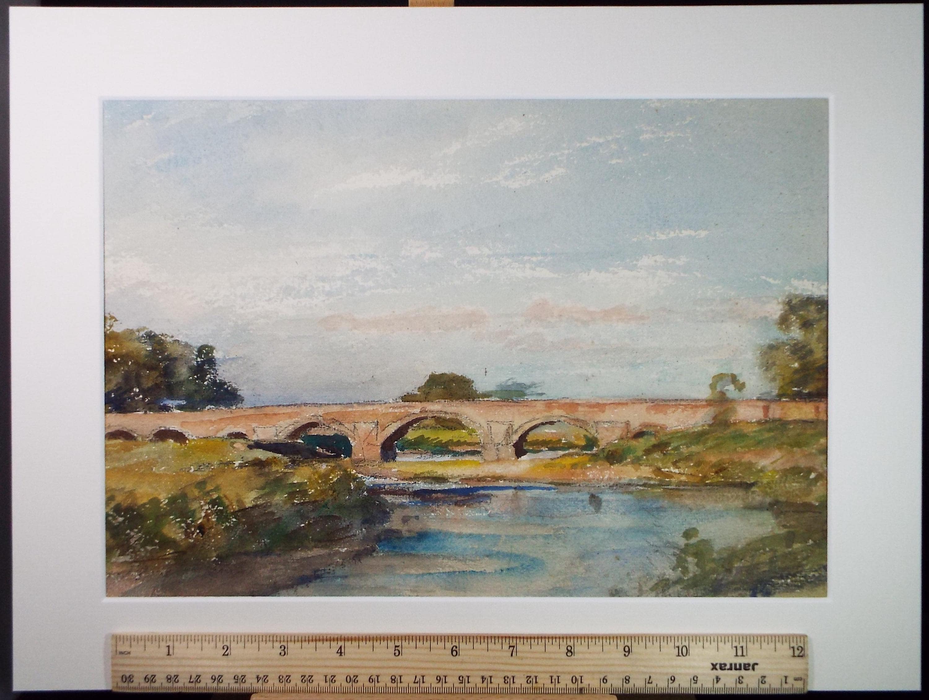 Original Watercolour, 'Bridge over the River', A E Borthwick (1871-1955), Circa 1940's