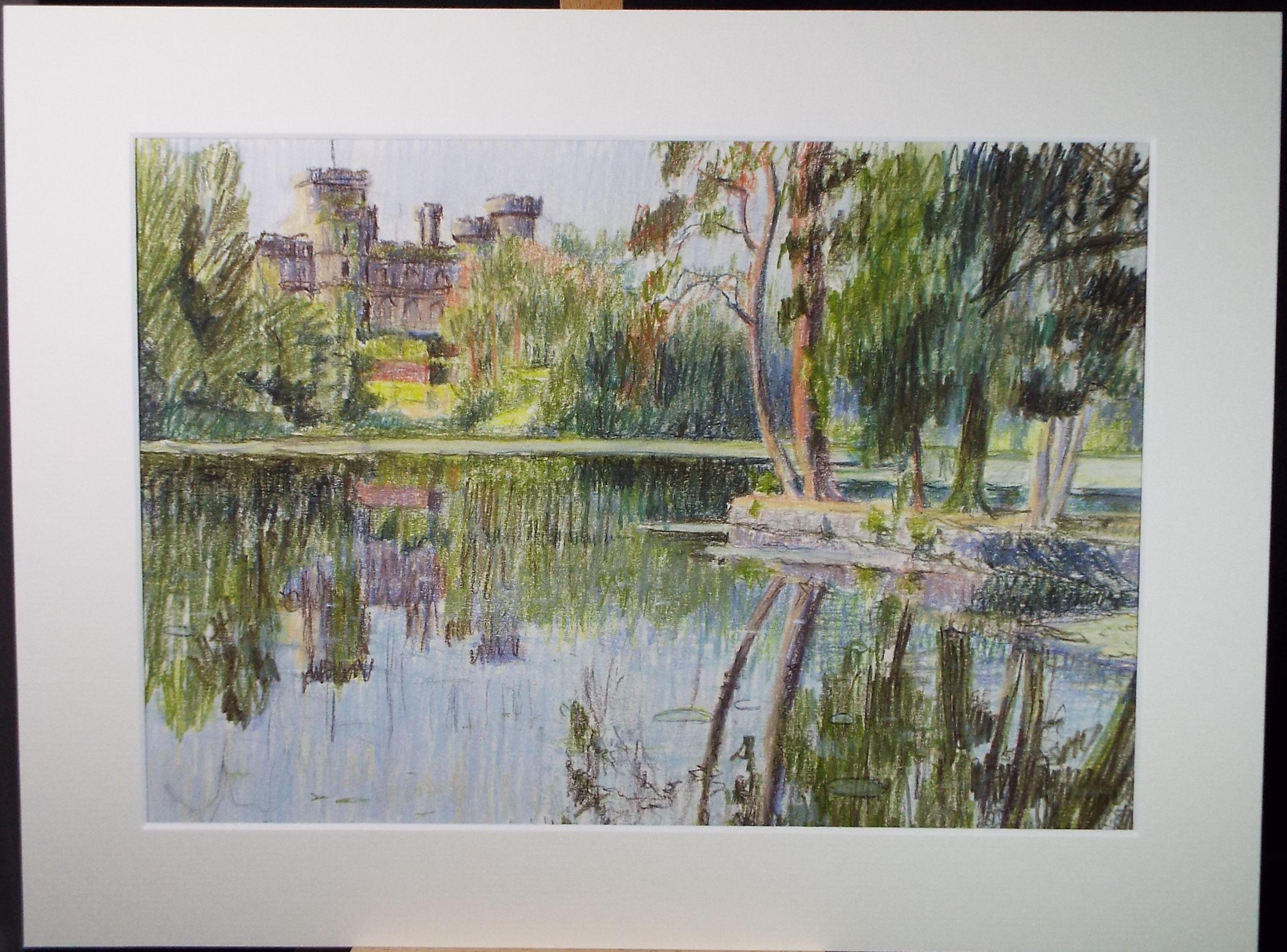 Coloured Pencil drawing 'Warwick Castle', Pauline Plummer (b1933), Circa 1990's